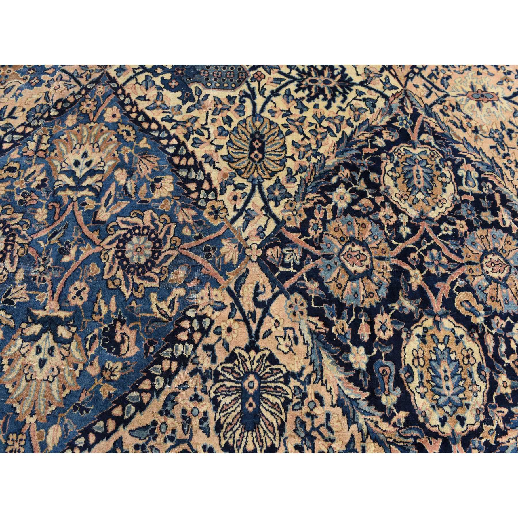 12'7"x19' Parchment Ivory, Antique Persian Kerman, Classic Garden All Over Flower Design, Soft Colors, Clean, Sides and Ends Professionally Secured, Soft, Evenly Worn, 100% Wool, Hand Knotted, Oversized, Oriental Rug Sh78349