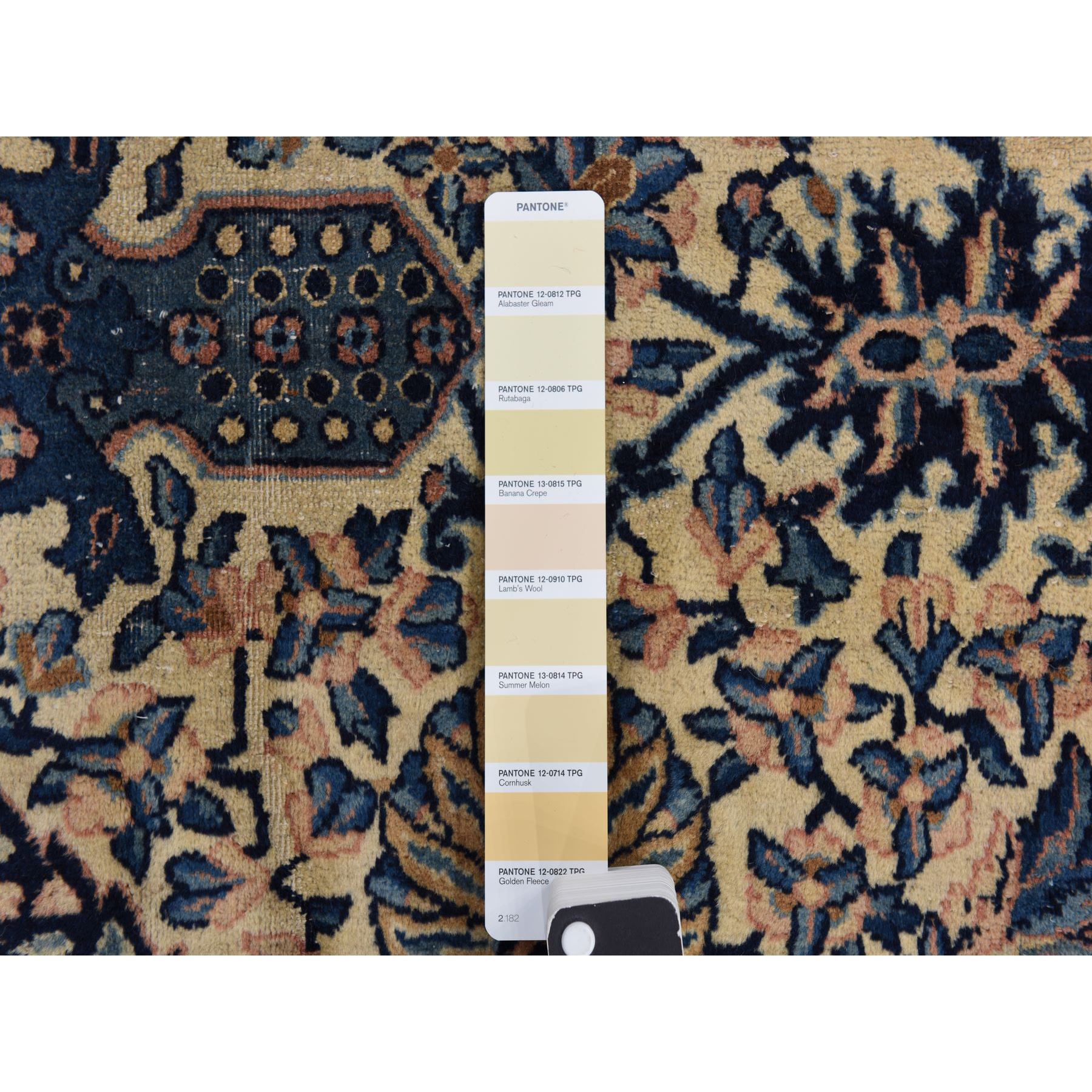 12'7"x19' Parchment Ivory, Antique Persian Kerman, Classic Garden All Over Flower Design, Soft Colors, Clean, Sides and Ends Professionally Secured, Soft, Evenly Worn, 100% Wool, Hand Knotted, Oversized, Oriental Rug Sh78349