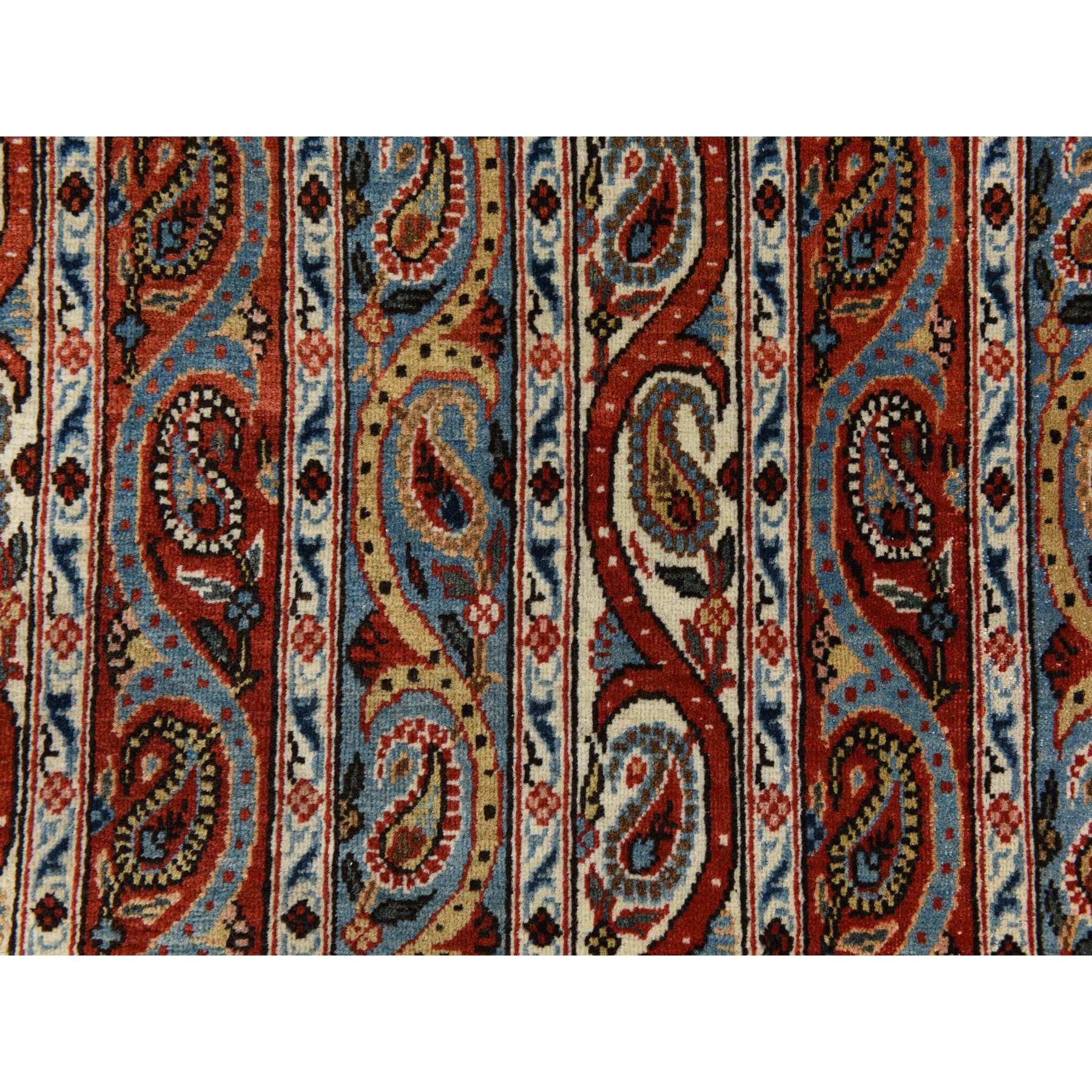 7'x10'4" Cherry Red with Ivory, Antique Persian Ghom, Shawl Design, Even Wear, Clean, Soft and Pliable, Sides and Ends Professionally Secured, 100% Wool, Hand Knotted Oriental Rug Sh78352