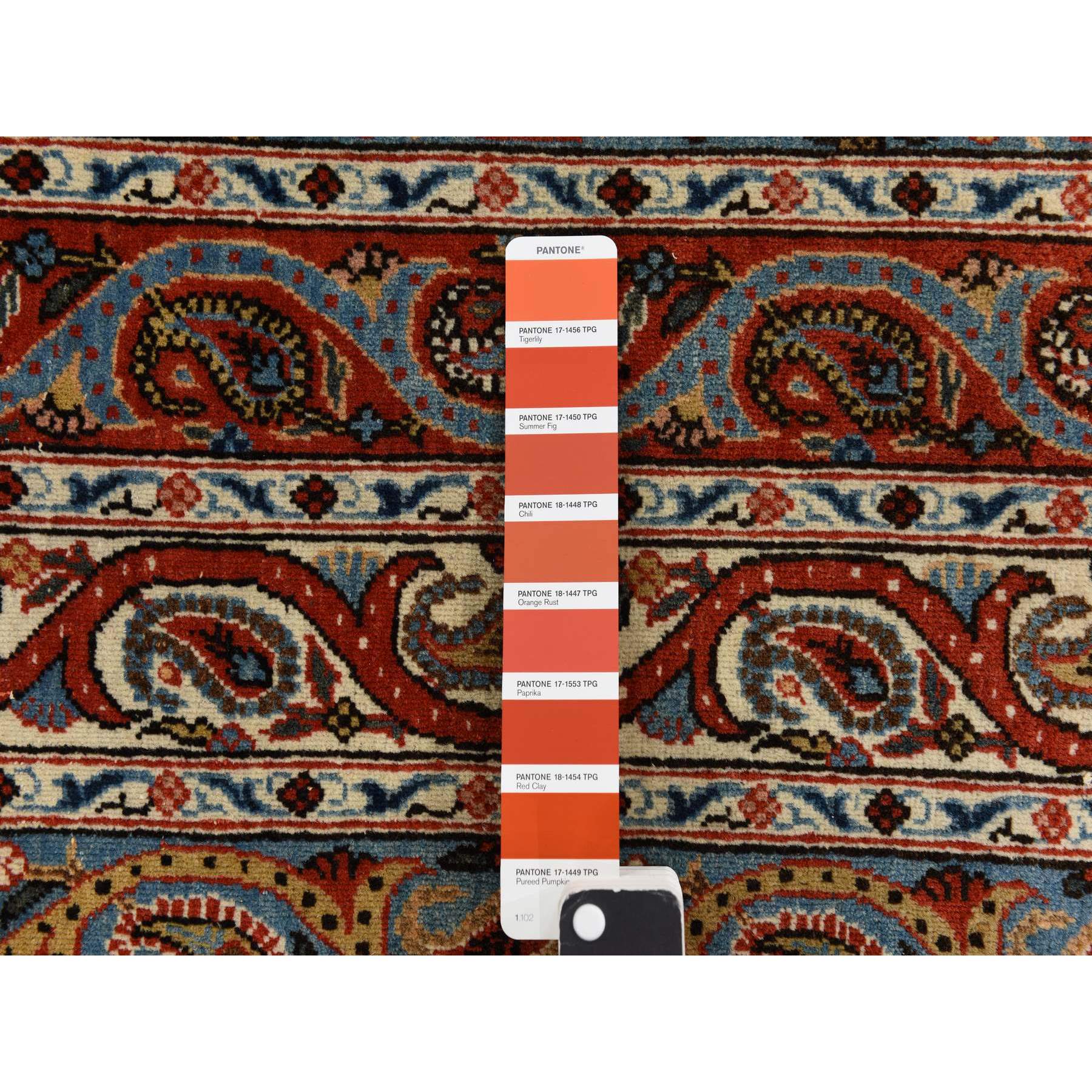 7'x10'4" Cherry Red with Ivory, Antique Persian Ghom, Shawl Design, Even Wear, Clean, Soft and Pliable, Sides and Ends Professionally Secured, 100% Wool, Hand Knotted Oriental Rug Sh78352