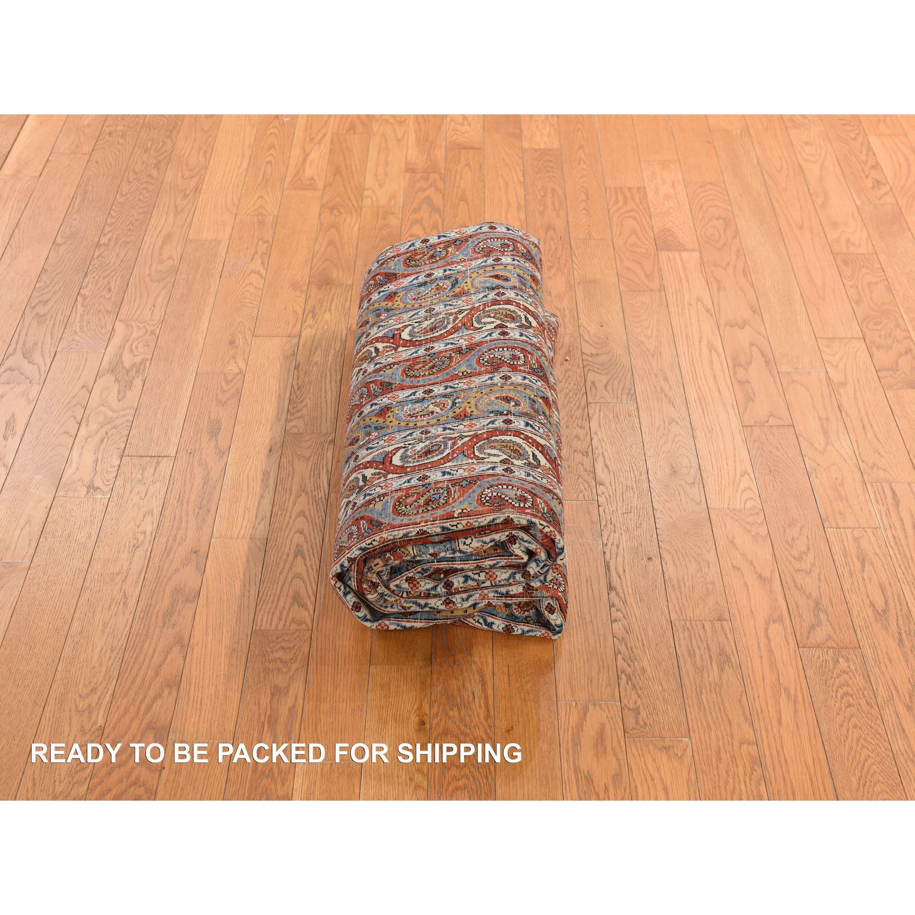 7'x10'4" Cherry Red with Ivory, Antique Persian Ghom, Shawl Design, Even Wear, Clean, Soft and Pliable, Sides and Ends Professionally Secured, 100% Wool, Hand Knotted Oriental Rug Sh78352