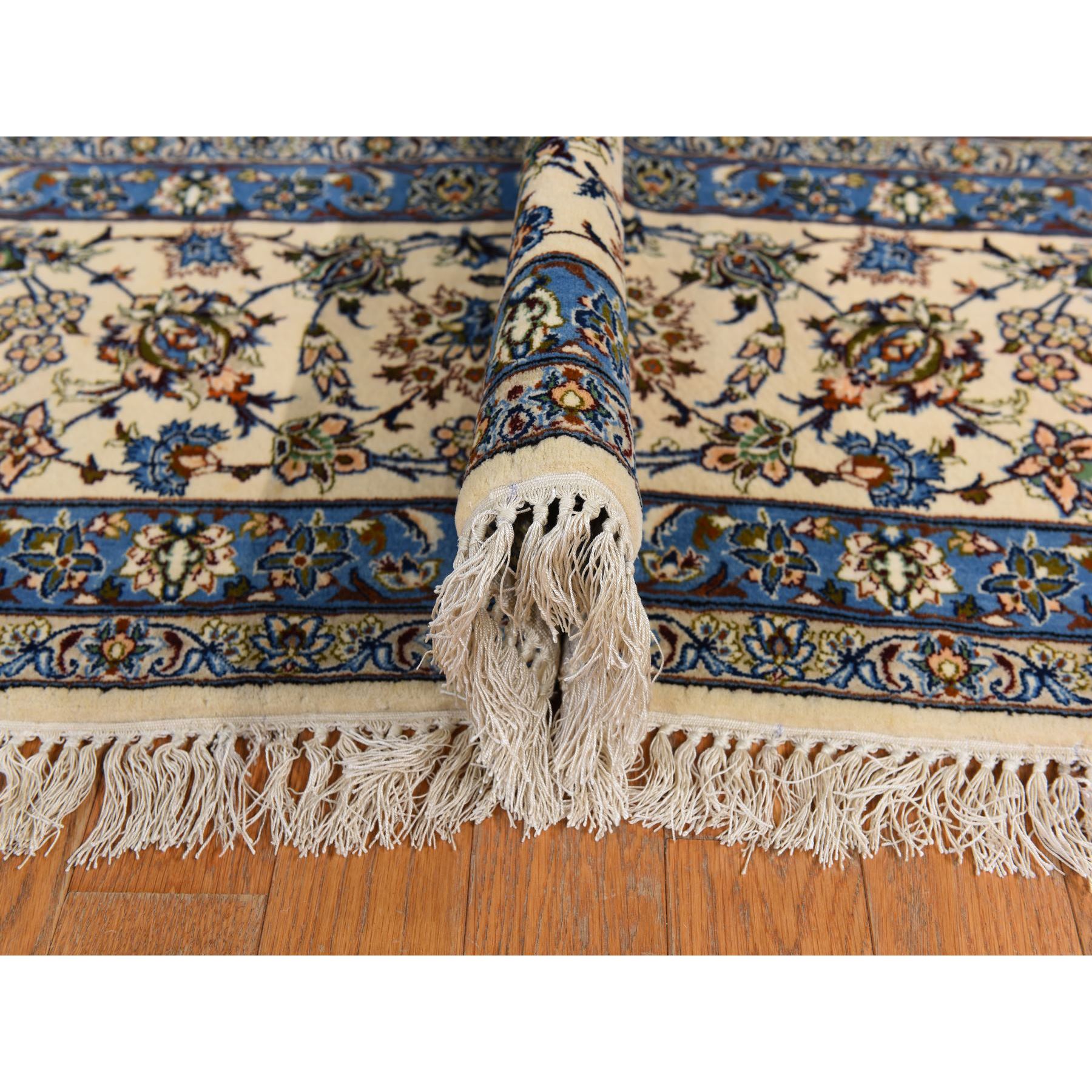 10'1"x14'8" Parchment Ivory, Vintage Persian Esfahan, 400 KPSI, Good Condition, Clean, Soft and Pliable, Hand Knotted, Wool and Silk on Silk Oriental Rug Sh78353