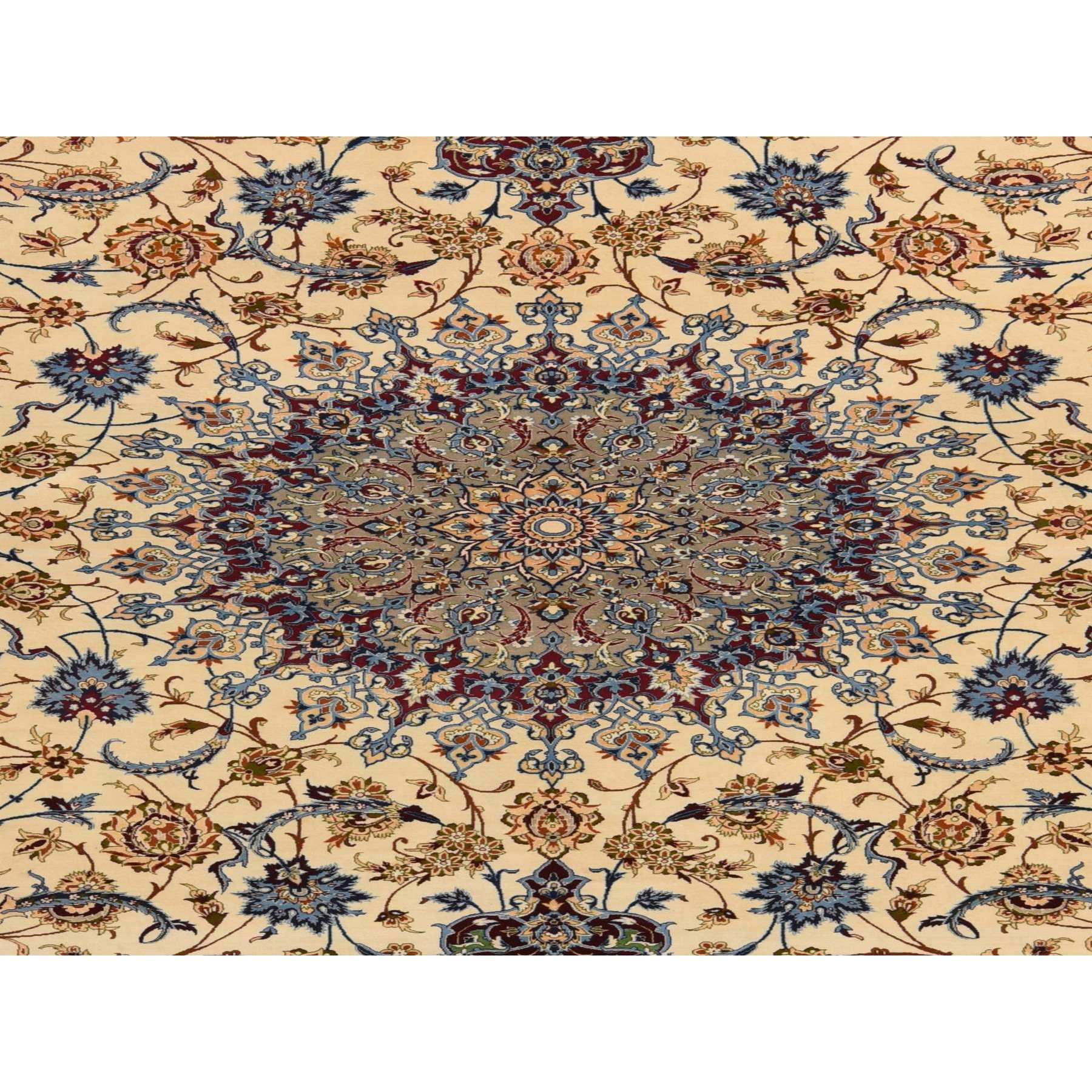 10'1"x14'8" Parchment Ivory, Vintage Persian Esfahan, 400 KPSI, Good Condition, Clean, Soft and Pliable, Hand Knotted, Wool and Silk on Silk Oriental Rug Sh78353
