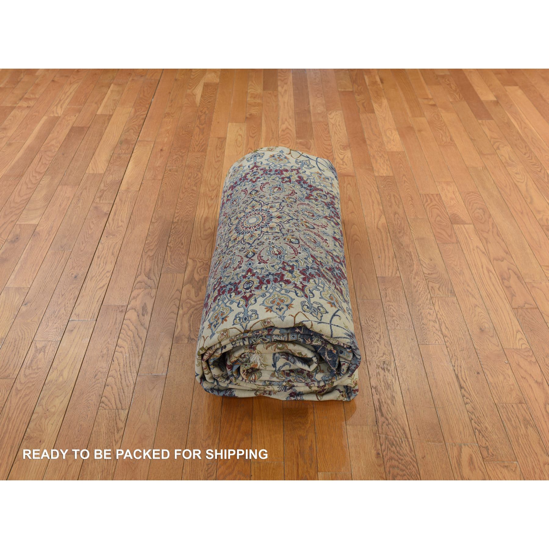 10'1"x14'8" Parchment Ivory, Vintage Persian Esfahan, 400 KPSI, Good Condition, Clean, Soft and Pliable, Hand Knotted, Wool and Silk on Silk Oriental Rug Sh78353