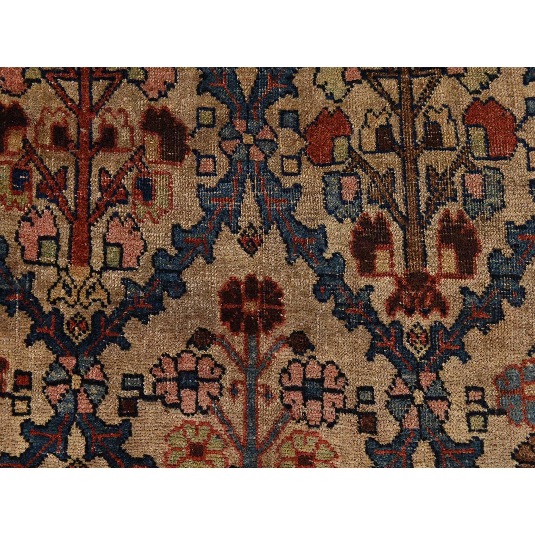 12'2"x14'7" Peanut Brown, Antique Persian Bidjar, Trellis Garden Design, Even Wear, Clean, Sides and Ends Professionally Secured, 100% Wool on Wool, Hand Knotted, Oversized, Oriental Rug Sh78367