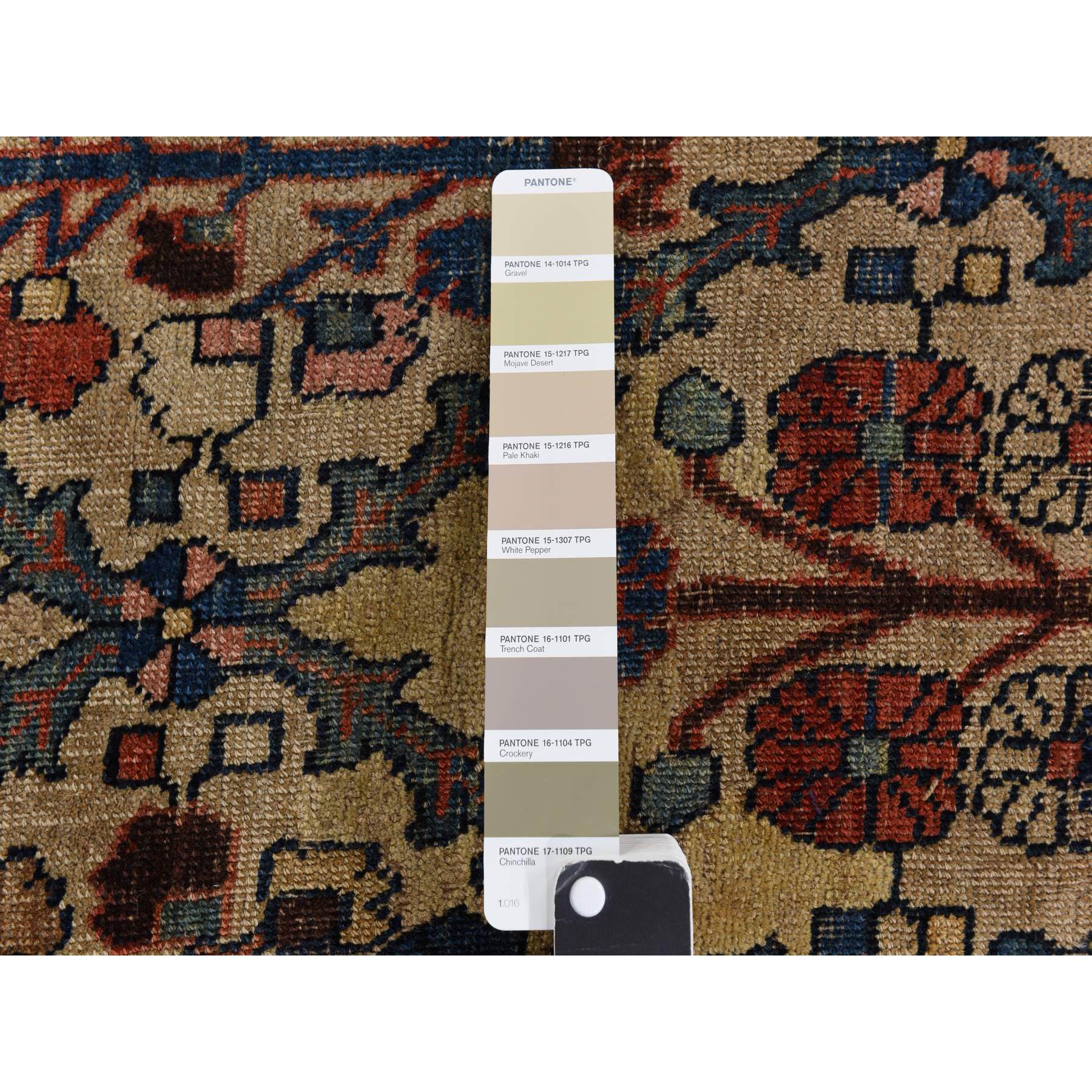 12'2"x14'7" Peanut Brown, Antique Persian Bidjar, Trellis Garden Design, Even Wear, Clean, Sides and Ends Professionally Secured, 100% Wool on Wool, Hand Knotted, Oversized, Oriental Rug Sh78367
