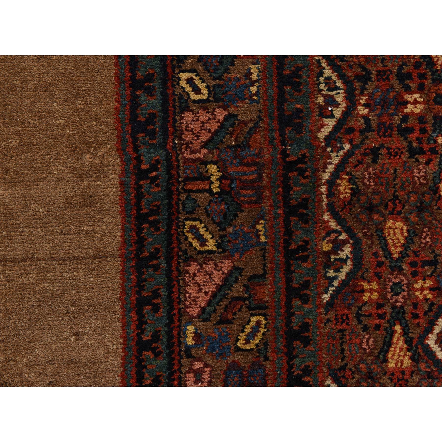 3'2"x15' Coffee Brown, Antique Camel Hair Serab, Pure Wool, Even Wear, Good Condition, Soft Pile, Hand Knotted, Clean, Sides and Ends Professionally Secured, XL Runner, Oriental Rug Sh78368