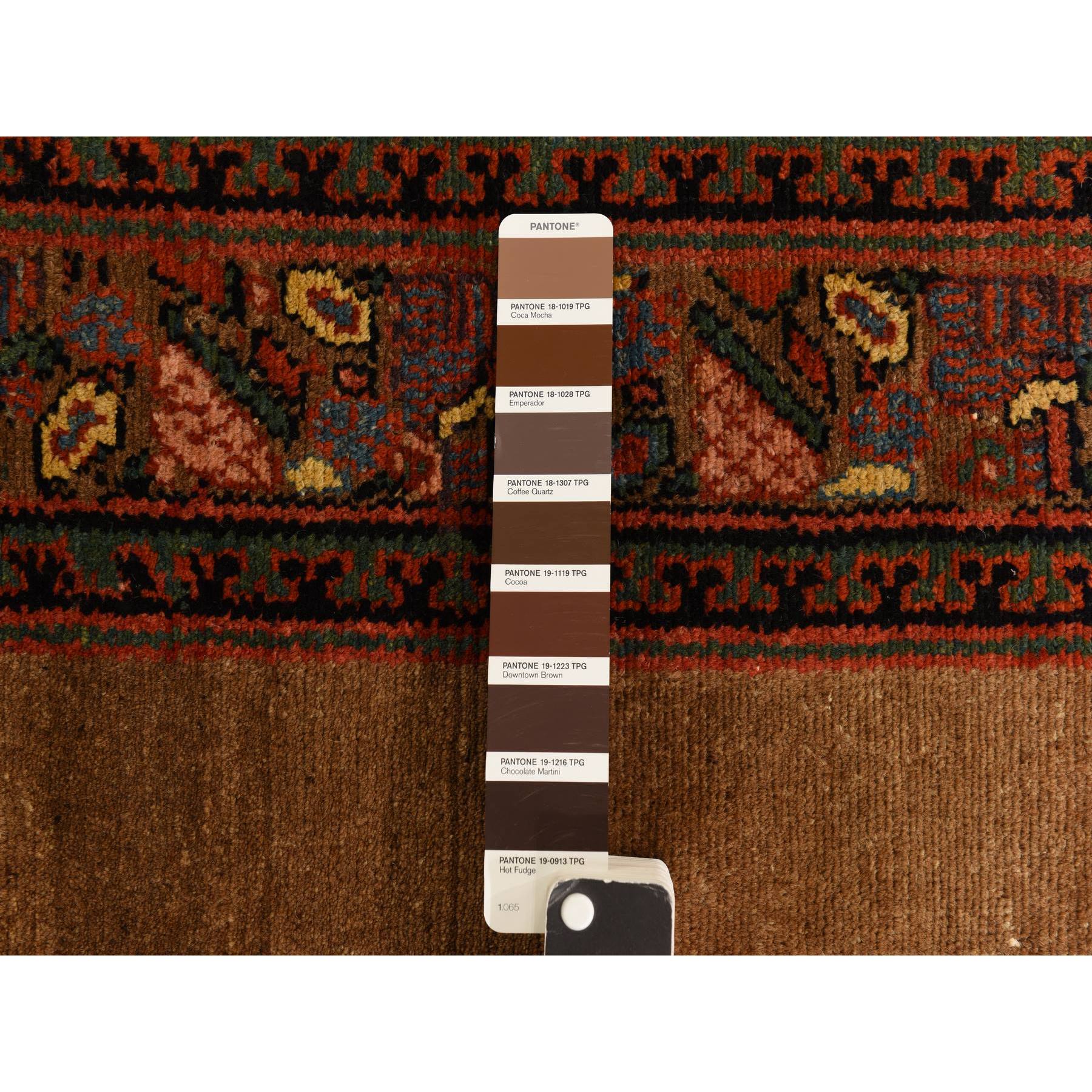 3'2"x15' Coffee Brown, Antique Camel Hair Serab, Pure Wool, Even Wear, Good Condition, Soft Pile, Hand Knotted, Clean, Sides and Ends Professionally Secured, XL Runner, Oriental Rug Sh78368