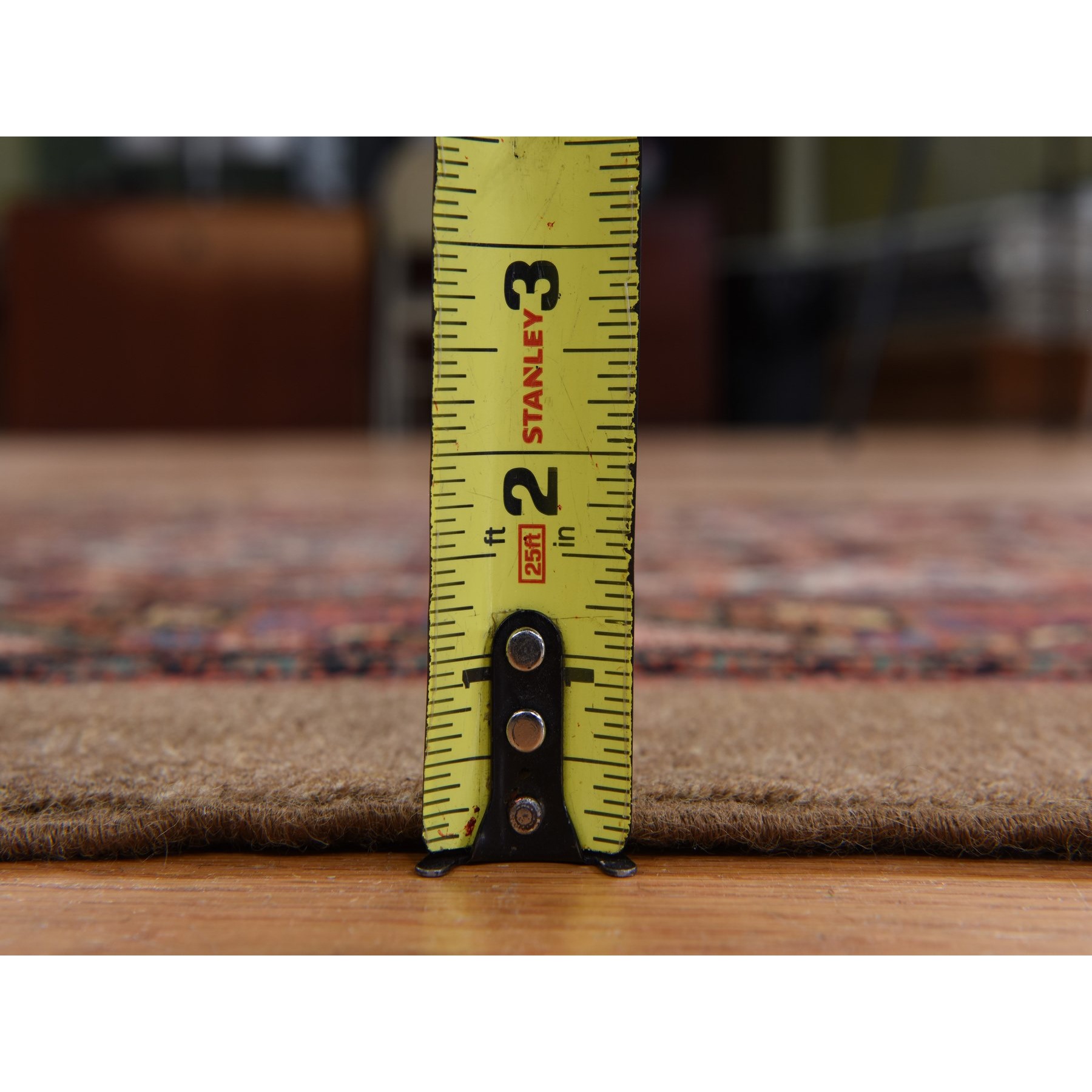 3'2"x15' Coffee Brown, Antique Camel Hair Serab, Pure Wool, Even Wear, Good Condition, Soft Pile, Hand Knotted, Clean, Sides and Ends Professionally Secured, XL Runner, Oriental Rug Sh78368