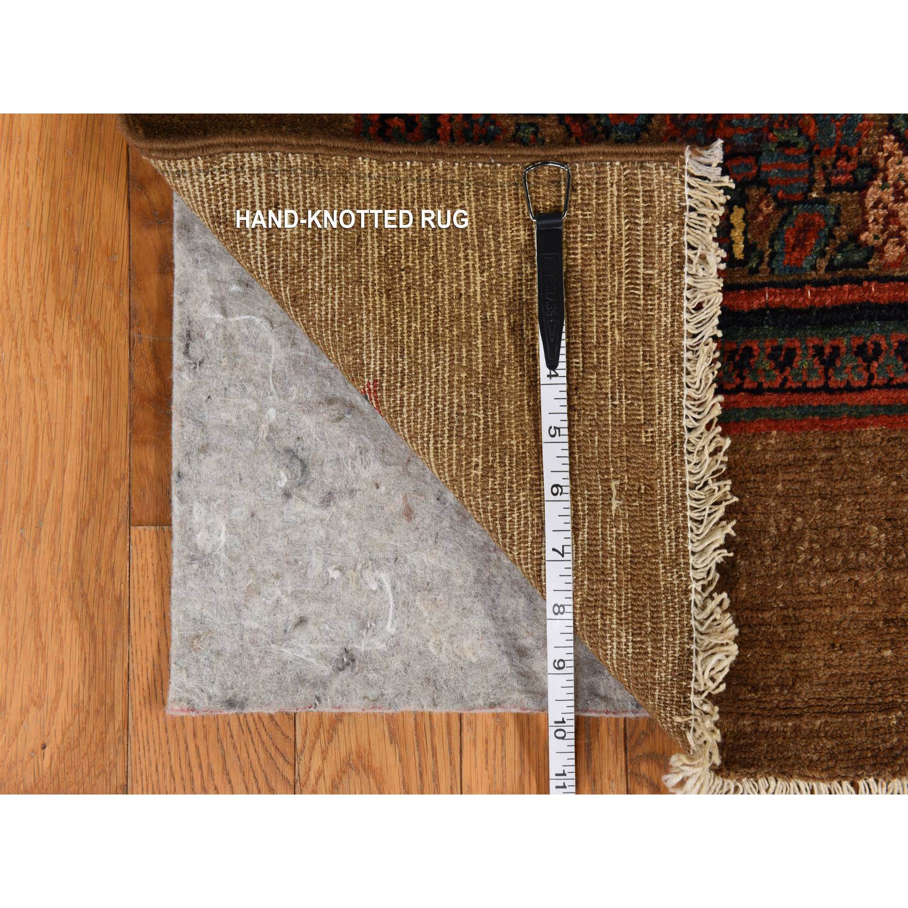 3'2"x15' Coffee Brown, Antique Camel Hair Serab, Pure Wool, Even Wear, Good Condition, Soft Pile, Hand Knotted, Clean, Sides and Ends Professionally Secured, XL Runner, Oriental Rug Sh78368