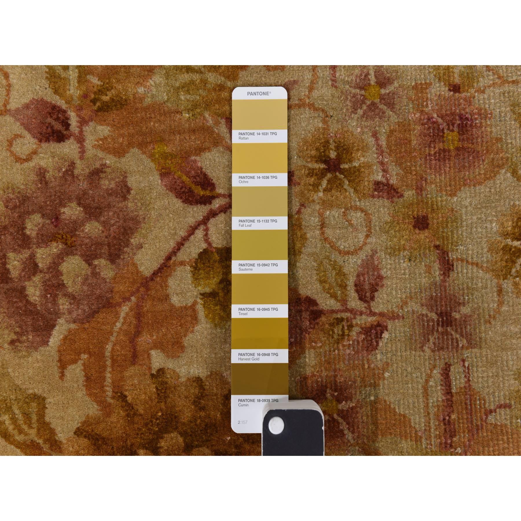 8'10"x11'8" Honey Brown, Antique Chinese Nichols Art Deco, Golden Leaf Design, Even Wear, Professionally Cleaned, Soft Pile, 100% Wool, Clean, Sides and Ends Expertly Secured, Hand Knotted, Oriental Rug Sh78369