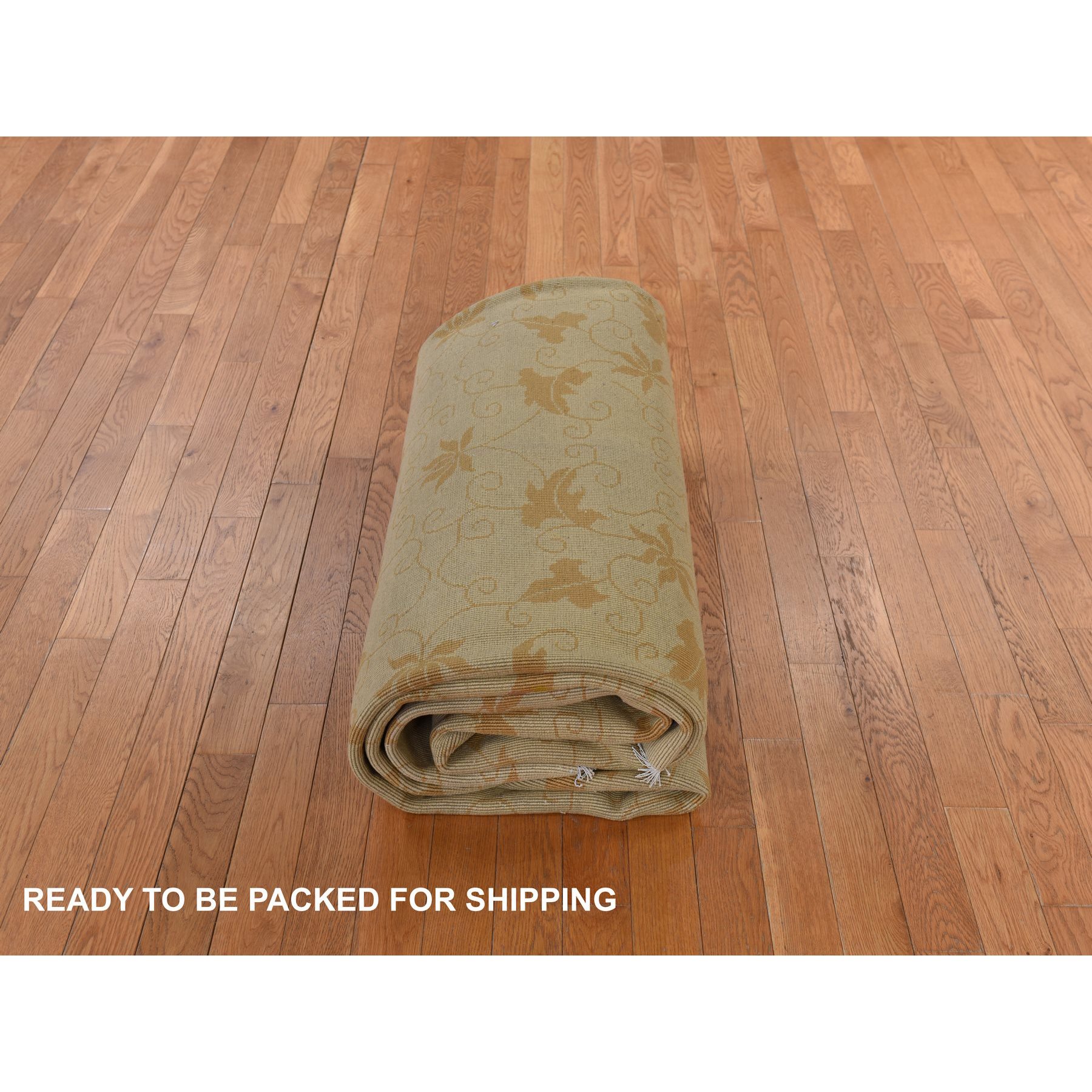 8'10"x11'8" Honey Brown, Antique Chinese Nichols Art Deco, Golden Leaf Design, Even Wear, Professionally Cleaned, Soft Pile, 100% Wool, Clean, Sides and Ends Expertly Secured, Hand Knotted, Oriental Rug Sh78369