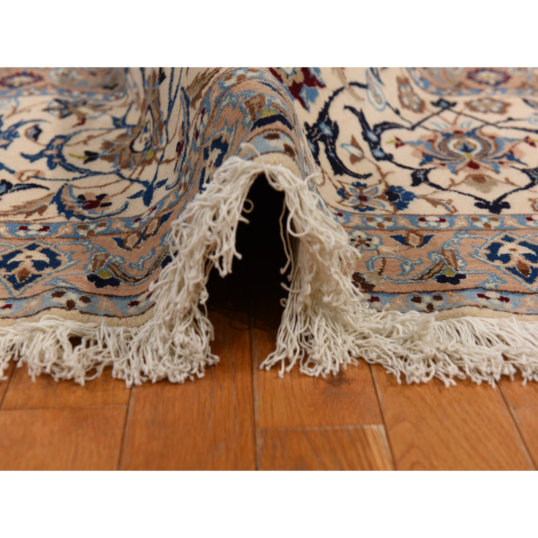 13'7"x20'7" Linen White, Mansion Sized Persian Nain with Medallion Design, Finely Made, 300 KPSI, Wool and Silk, Hand Knotted, Oriental Rug Sh78375