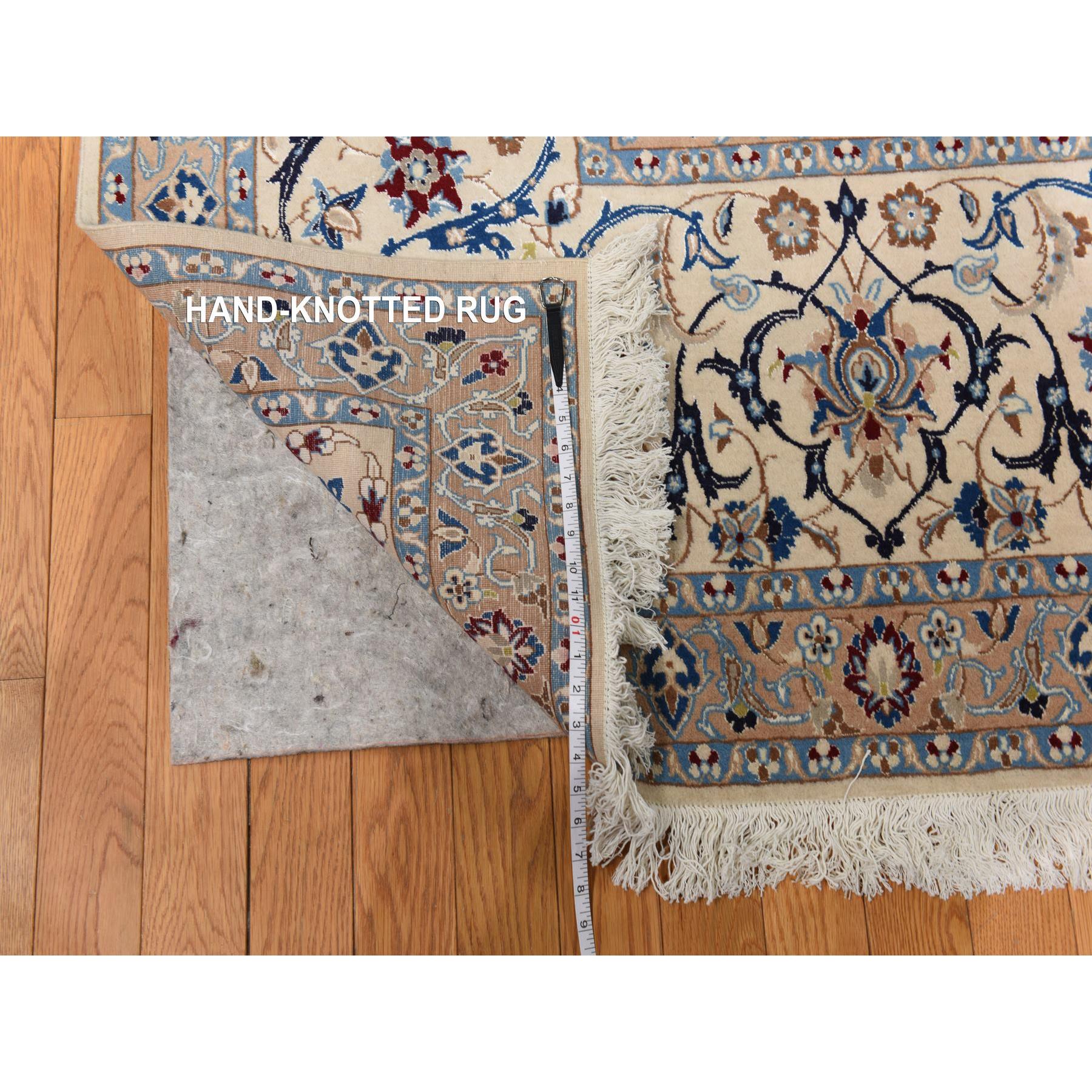 13'7"x20'7" Linen White, Mansion Sized Persian Nain with Medallion Design, Finely Made, 300 KPSI, Wool and Silk, Hand Knotted, Oriental Rug Sh78375