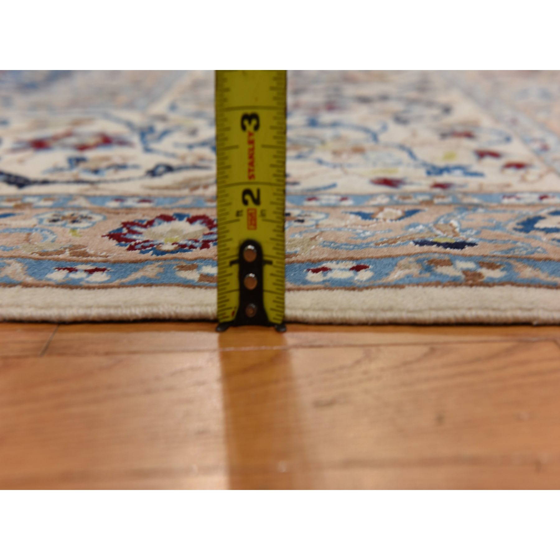 13'7"x20'7" Linen White, Mansion Sized Persian Nain with Medallion Design, Finely Made, 300 KPSI, Wool and Silk, Hand Knotted, Oriental Rug Sh78375