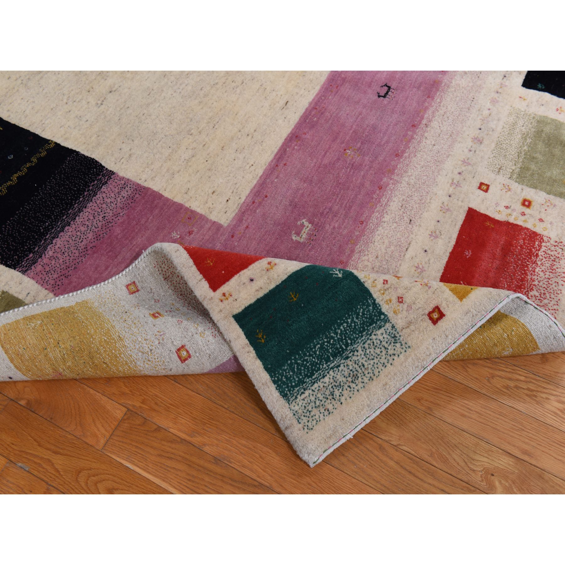 10'x13'2" Parchment White, Colorful Lori Buft Gabbeh, Thick and Plush, 100% Wool, Hand Knotted, Oriental Rug Sh78376