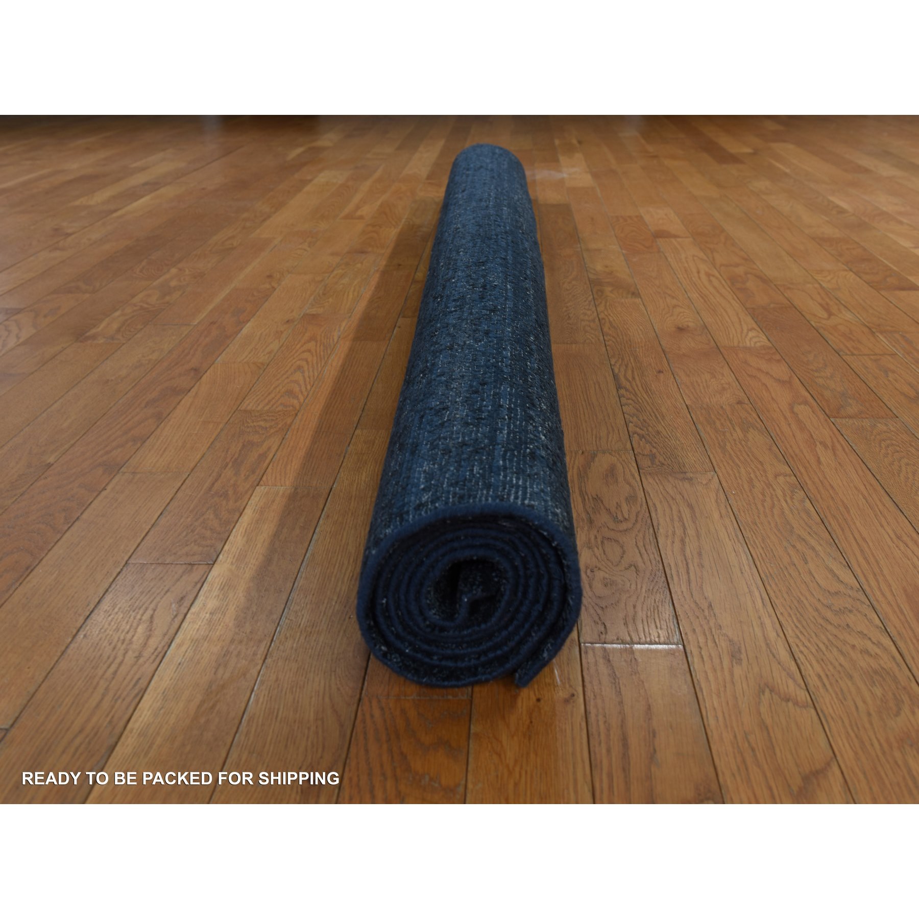 7'x7' Charcoal Black Shades, Modern Plain Design, 100% Silk, Hand Knotted, Square, Oriental Rug Sh78377