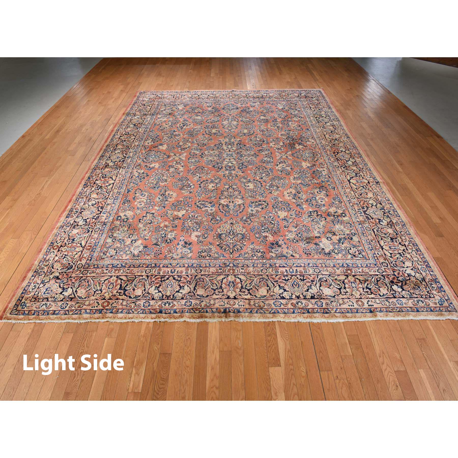 11'10"x15'6" Copper Red, Antique Persian Sarouk, Clean and Soft, Sides and Ends Professionally Secured, Even Wear, Good Condition, 100% Wool, Hand Knotted, Oversized, Oriental Rug Sh78387