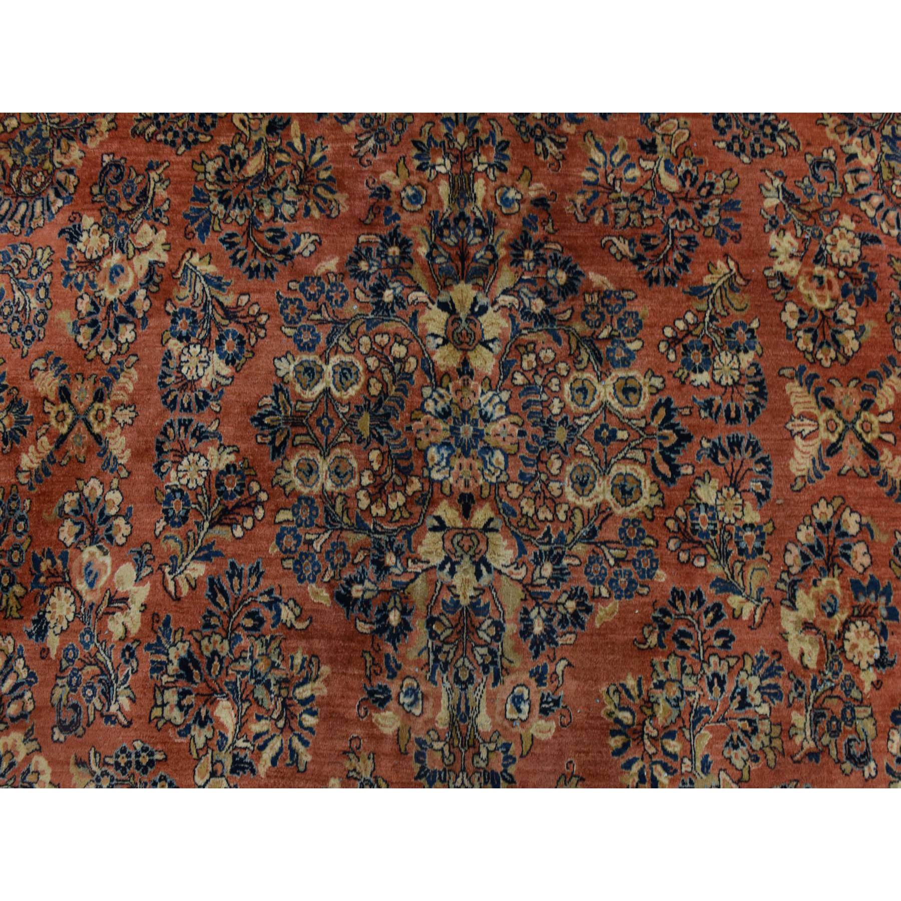 11'10"x15'6" Copper Red, Antique Persian Sarouk, Clean and Soft, Sides and Ends Professionally Secured, Even Wear, Good Condition, 100% Wool, Hand Knotted, Oversized, Oriental Rug Sh78387