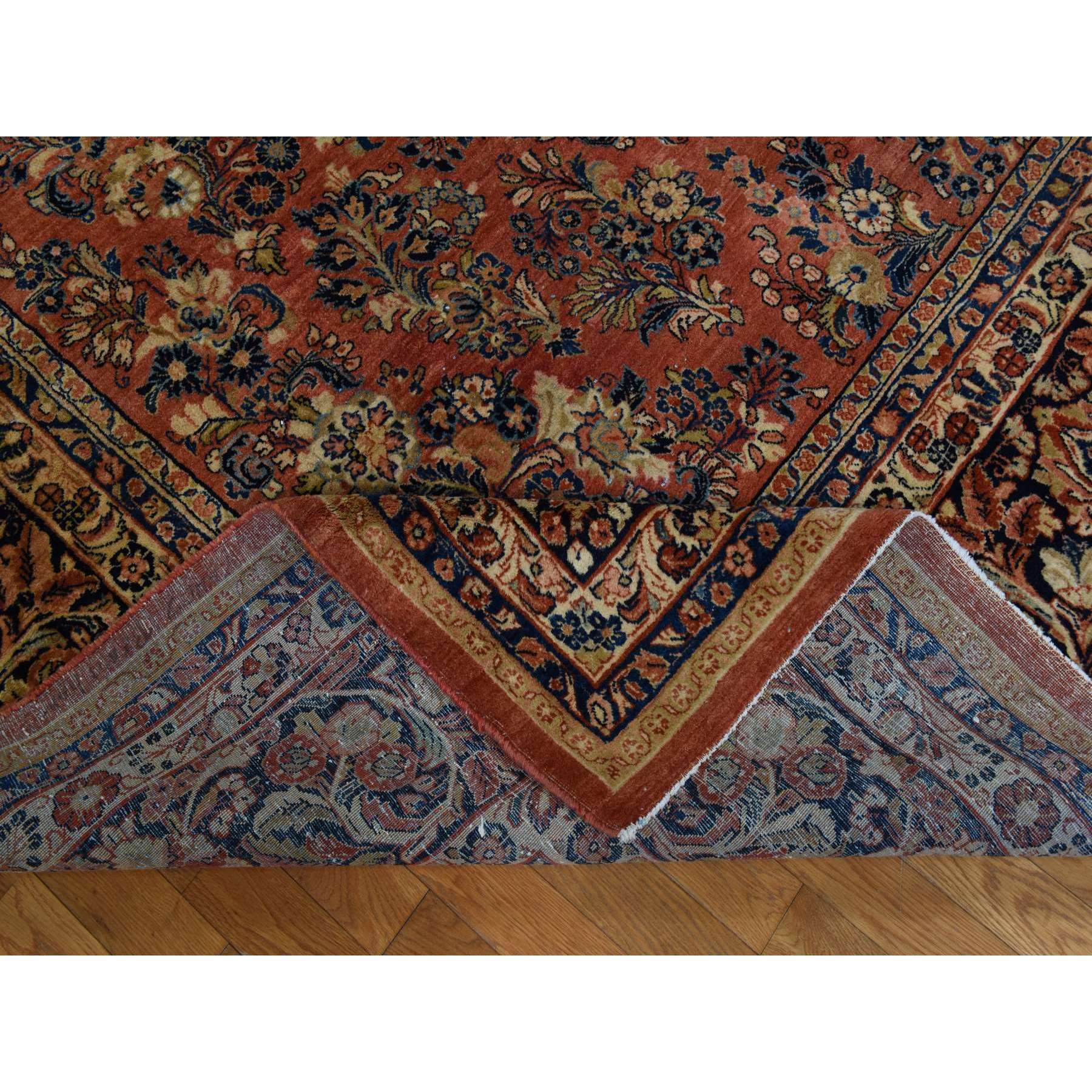 11'10"x15'6" Copper Red, Antique Persian Sarouk, Clean and Soft, Sides and Ends Professionally Secured, Even Wear, Good Condition, 100% Wool, Hand Knotted, Oversized, Oriental Rug Sh78387