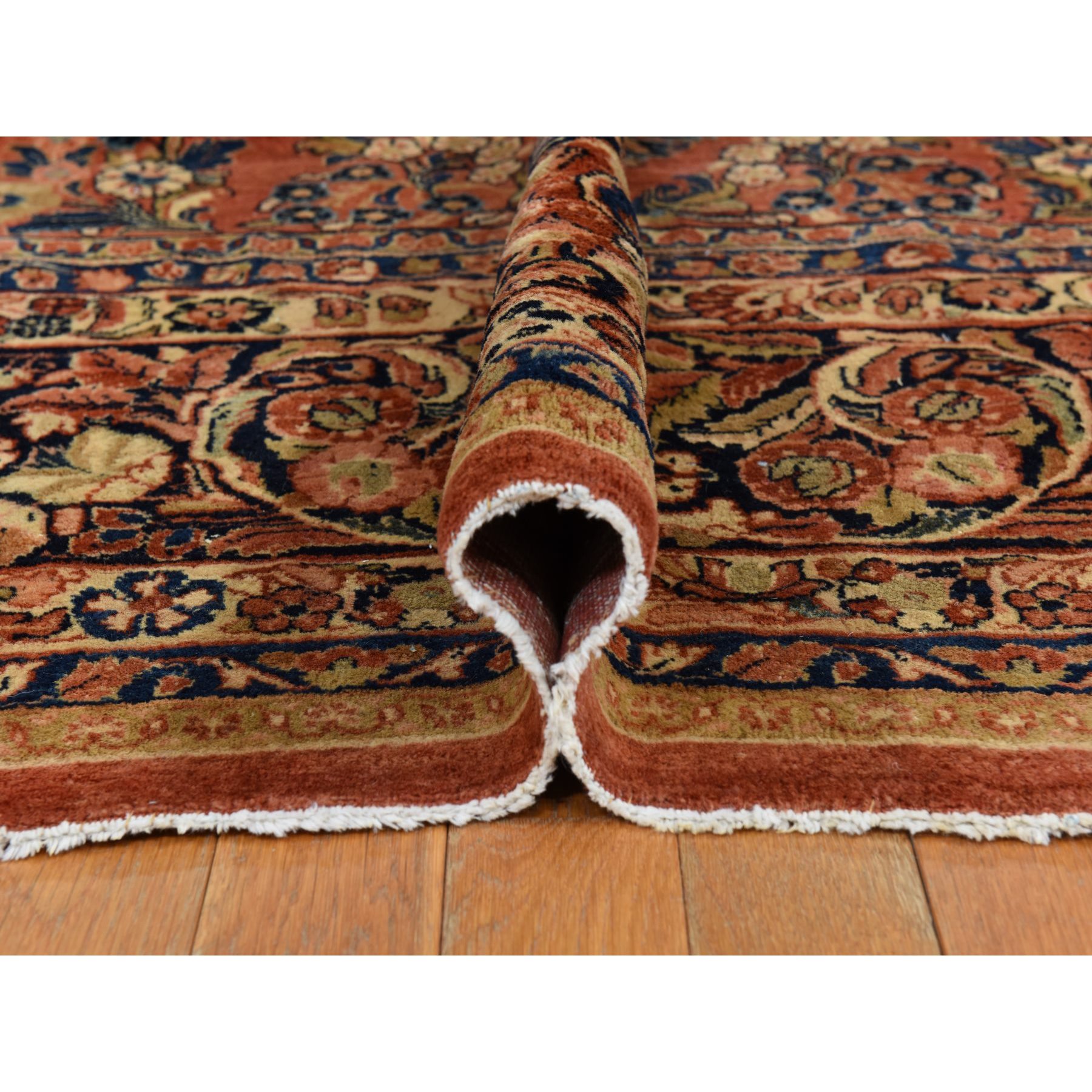 11'10"x15'6" Copper Red, Antique Persian Sarouk, Clean and Soft, Sides and Ends Professionally Secured, Even Wear, Good Condition, 100% Wool, Hand Knotted, Oversized, Oriental Rug Sh78387