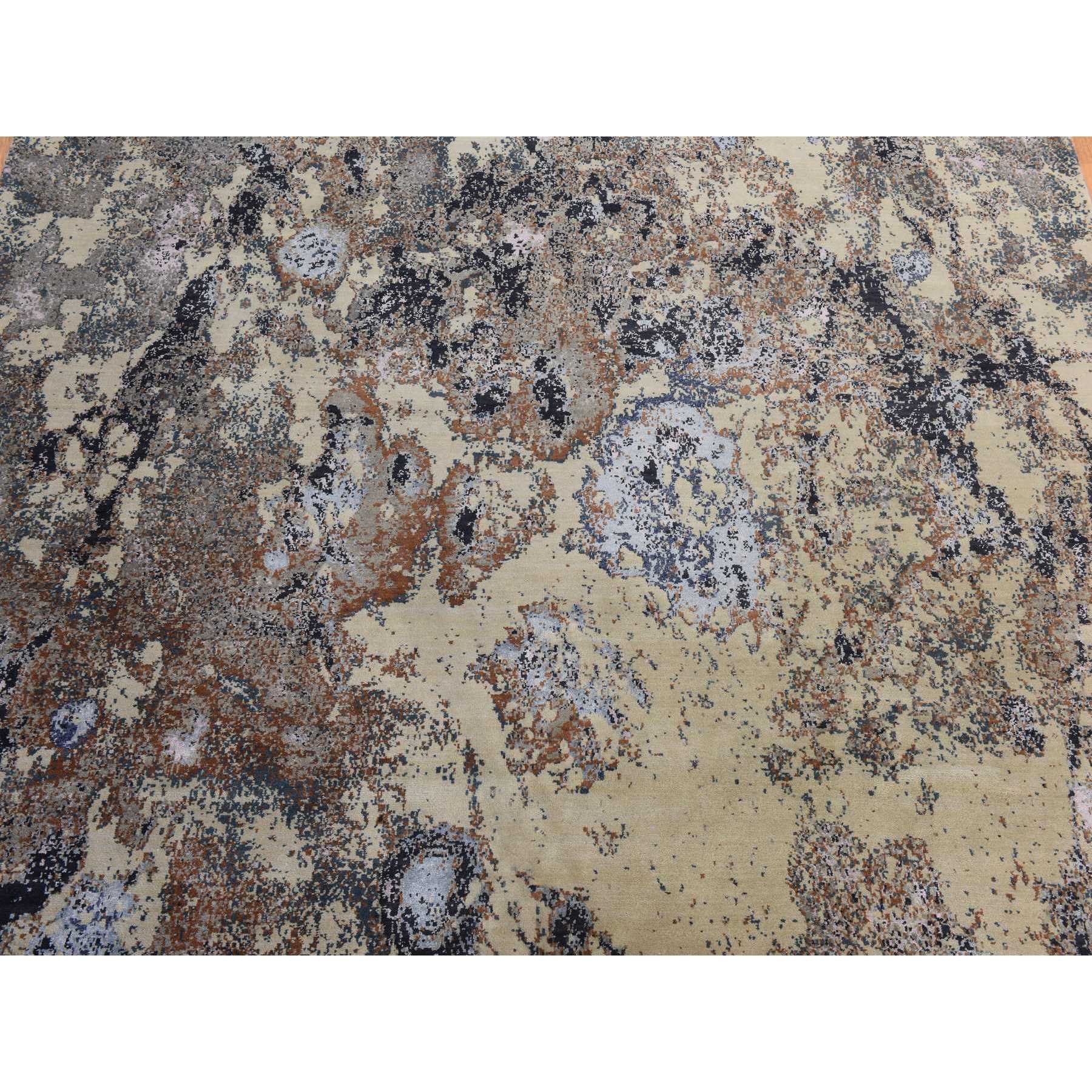 8'x10' Shades of Brown, Fossil Design, Wool and Silk, Modern, Hand Knotted, Densely Woven, Oriental Rug Sh78388