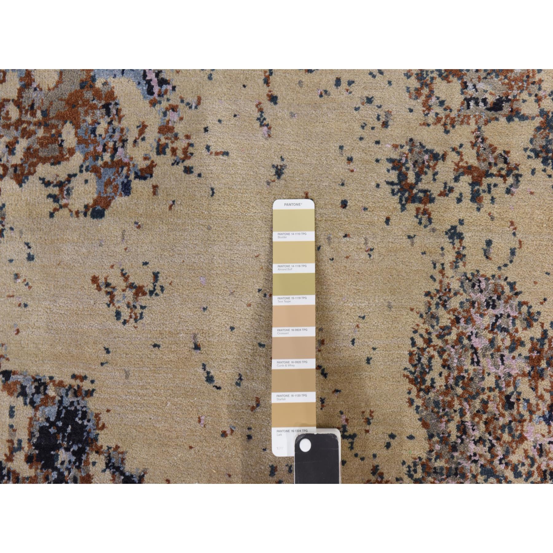 8'x10' Shades of Brown, Fossil Design, Wool and Silk, Modern, Hand Knotted, Densely Woven, Oriental Rug Sh78388