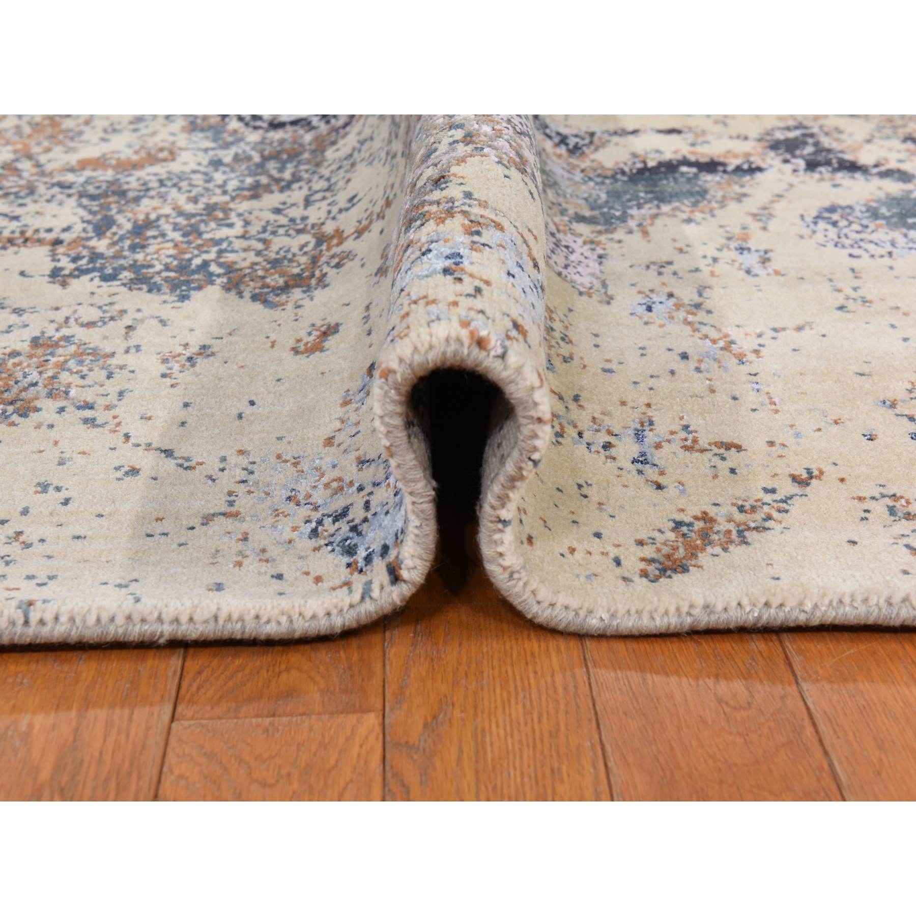 8'x10' Shades of Brown, Fossil Design, Wool and Silk, Modern, Hand Knotted, Densely Woven, Oriental Rug Sh78388