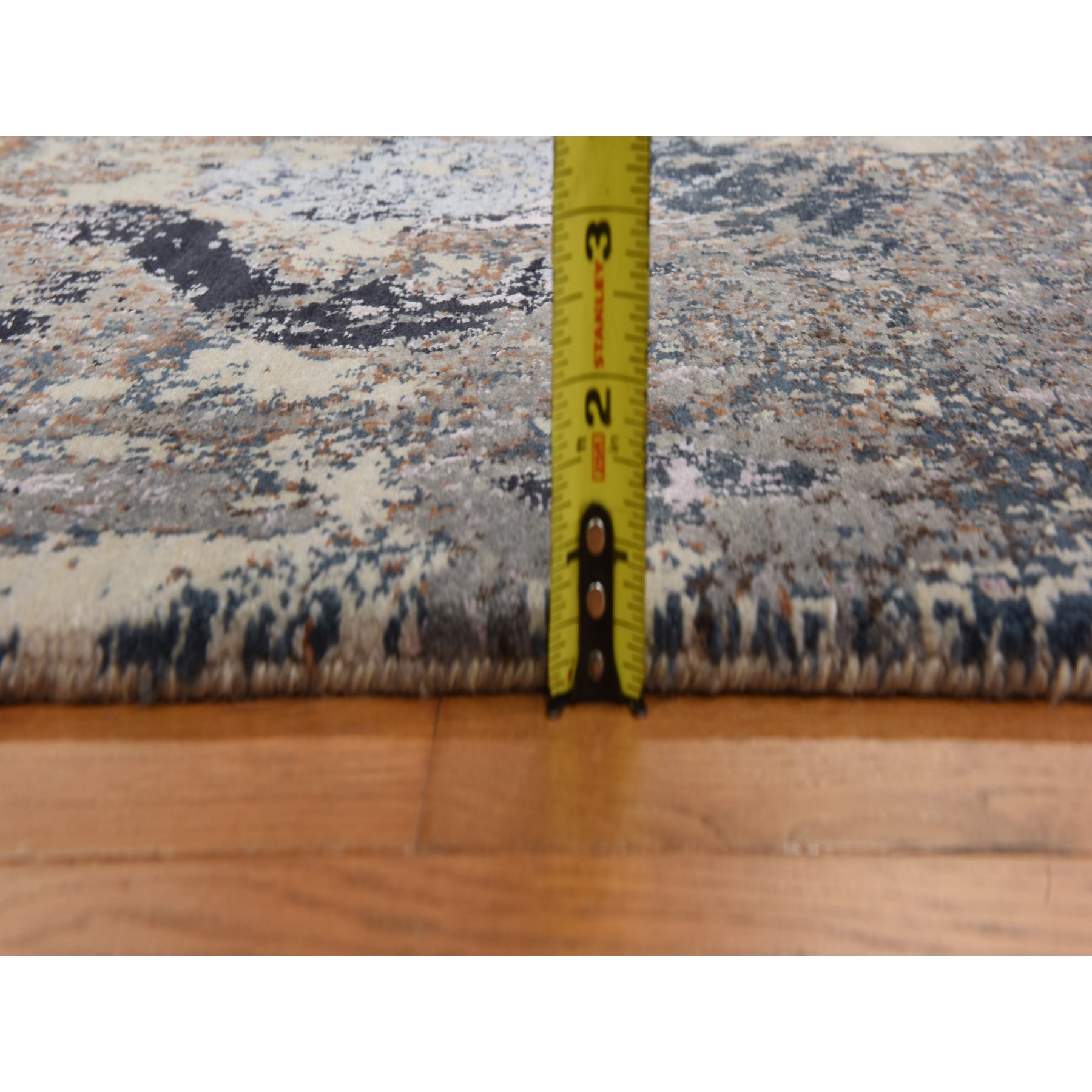 8'x10' Shades of Brown, Fossil Design, Wool and Silk, Modern, Hand Knotted, Densely Woven, Oriental Rug Sh78388