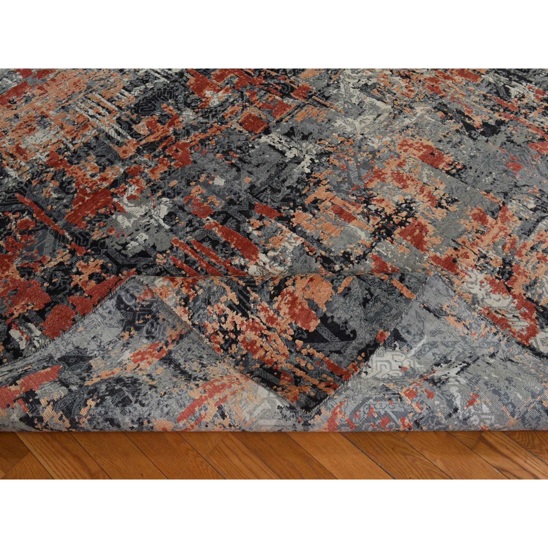 7'9"x10'1" Spanish Gray with Blush Red, Abstract Design, Soft to the Touch, Modern, 100% Wool, Hand Knotted, Oriental Rug Sh78389
