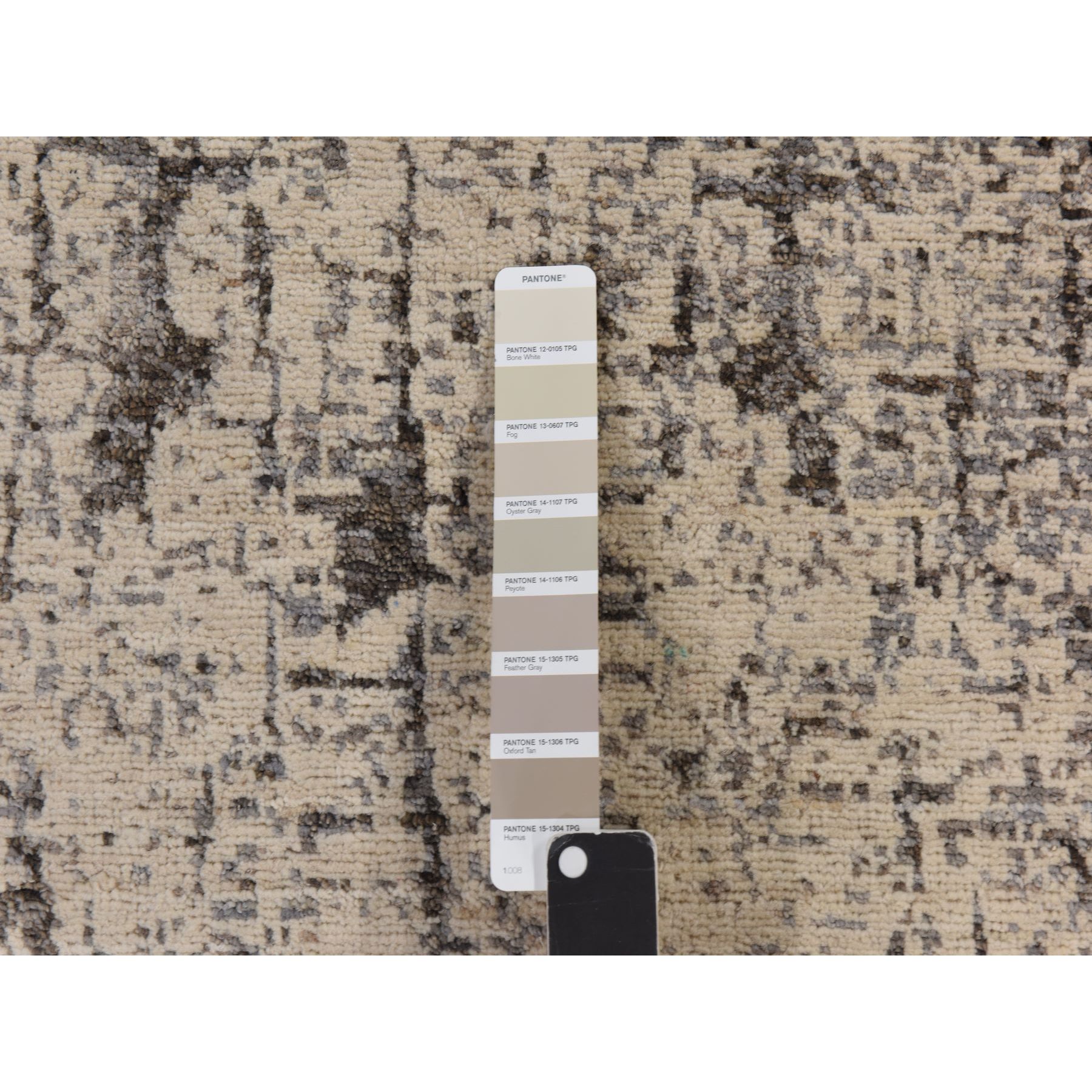 6'x9' Oyster Gray, Fossil Design, Soft to the Touch, 100% Wool, Hand Knotted, Modern, Oriental Rug Sh78390