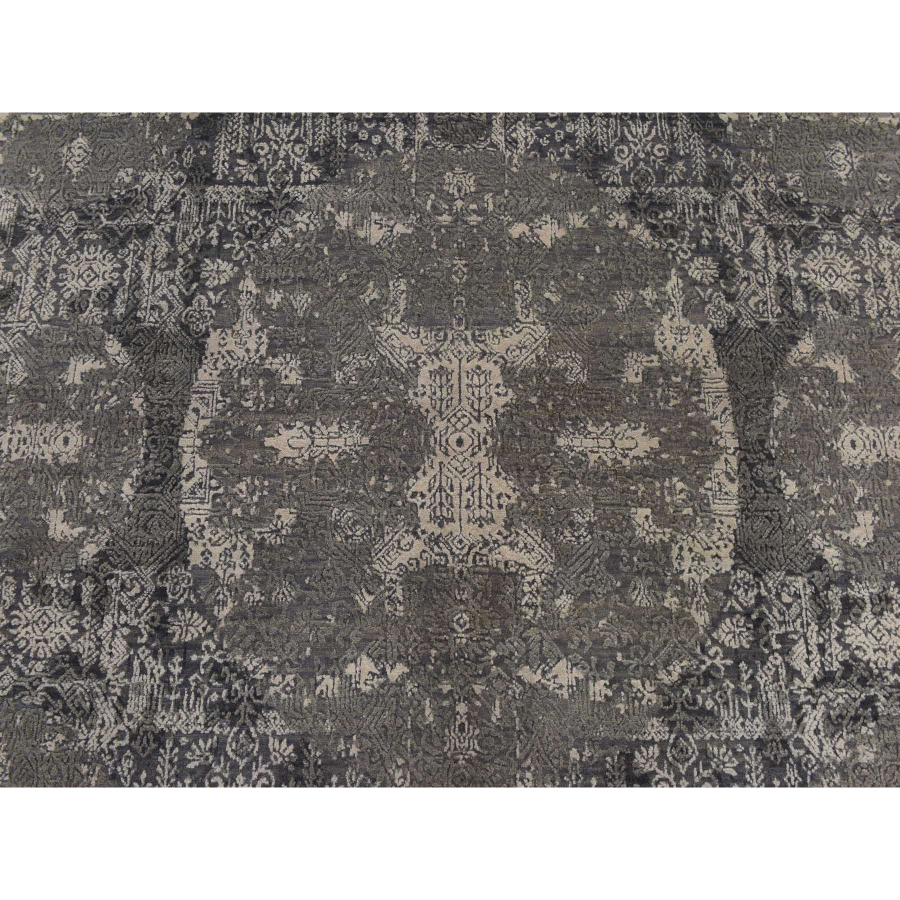 6'1"x9'2" Sonic Gray, Jewelry Design, Soft to the Touch, Wool and Silk, Hand Knotted, Modern, Oriental Rug Sh78391