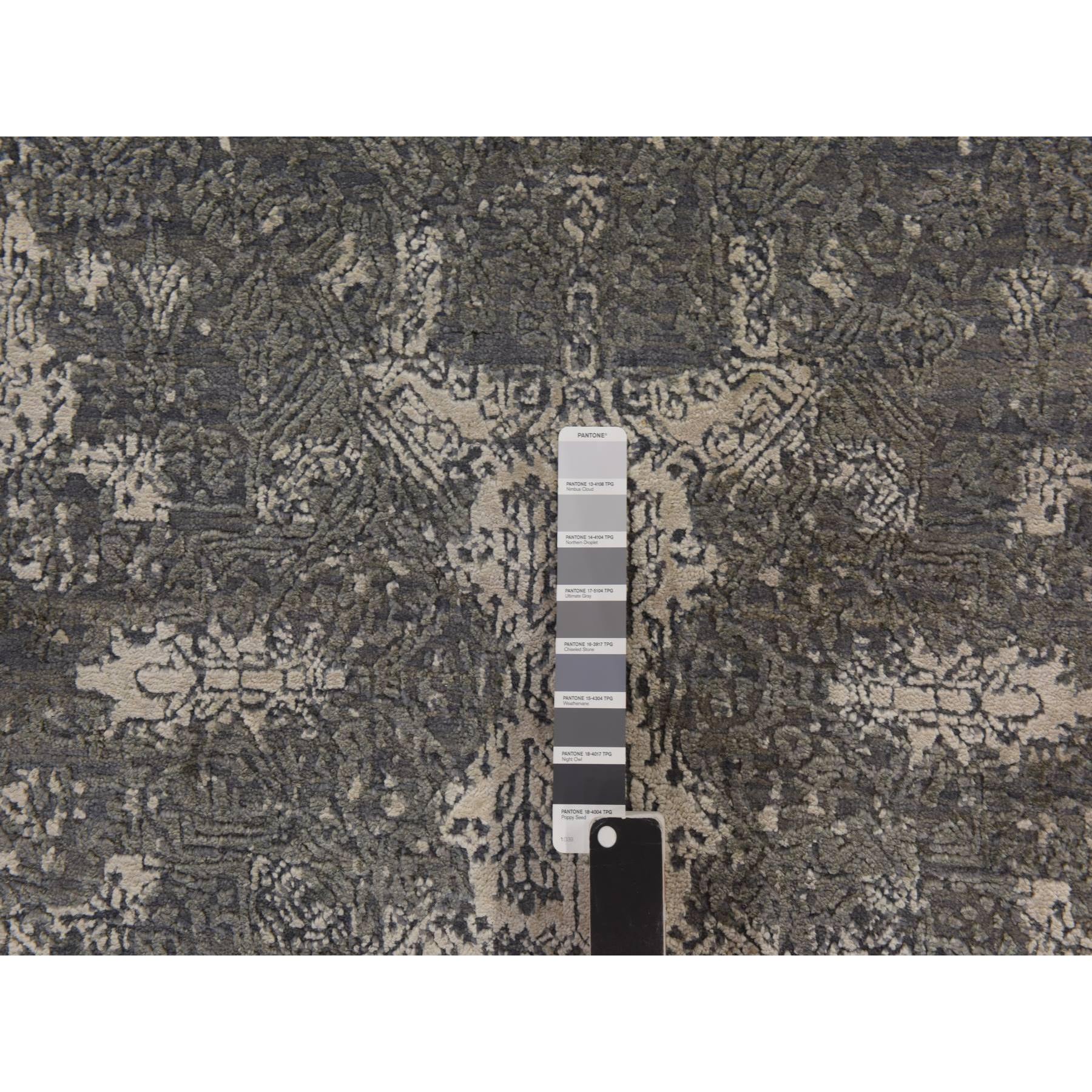 6'1"x9'2" Sonic Gray, Jewelry Design, Soft to the Touch, Wool and Silk, Hand Knotted, Modern, Oriental Rug Sh78391