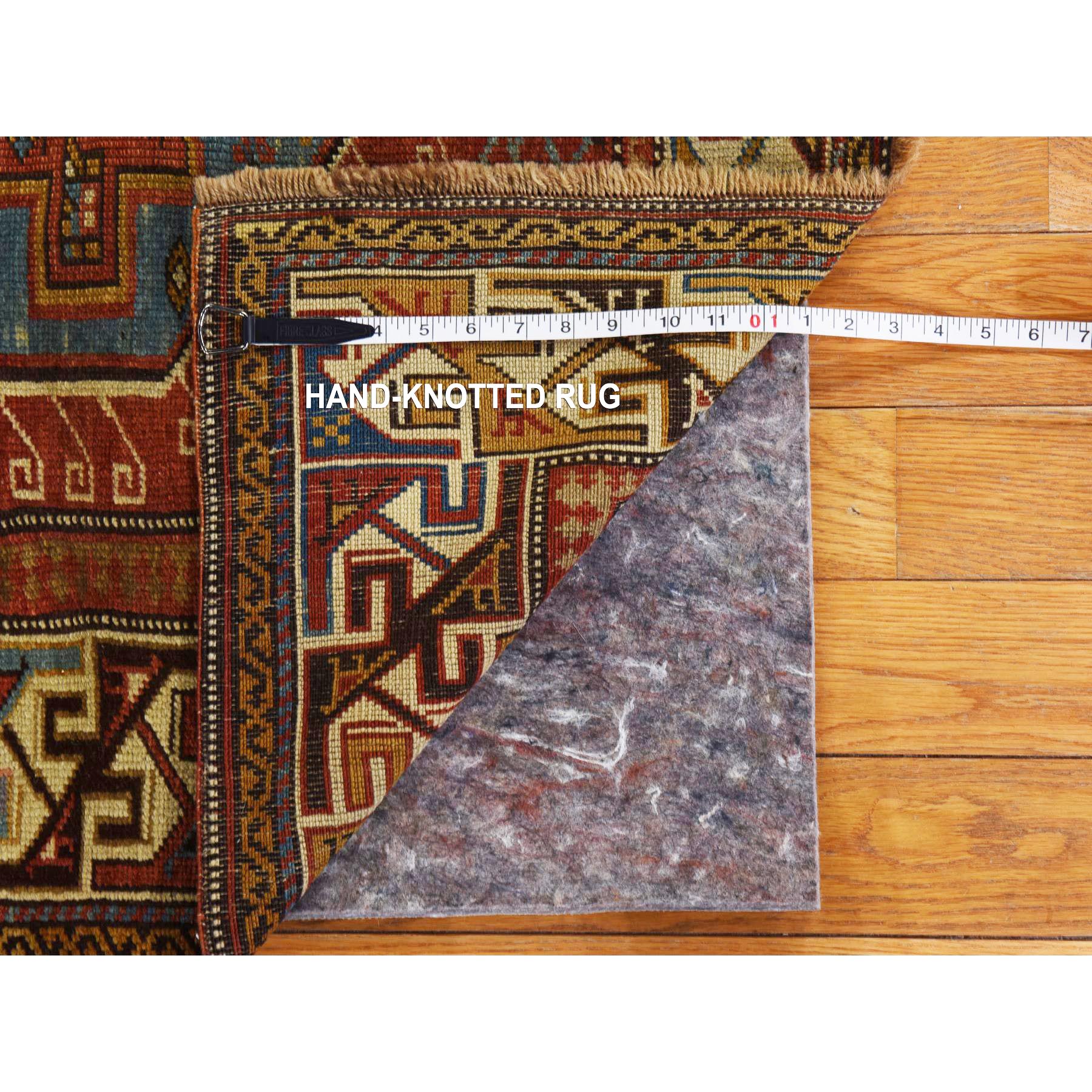 3'10"x5'7" Crimson Red, Antique Caucasian Kazak with Geometric Design, Good Condition, Clean, Sides and Ends Professionally Secured, 100% Wool, Hand Knotted, Oriental Rug Sh78394