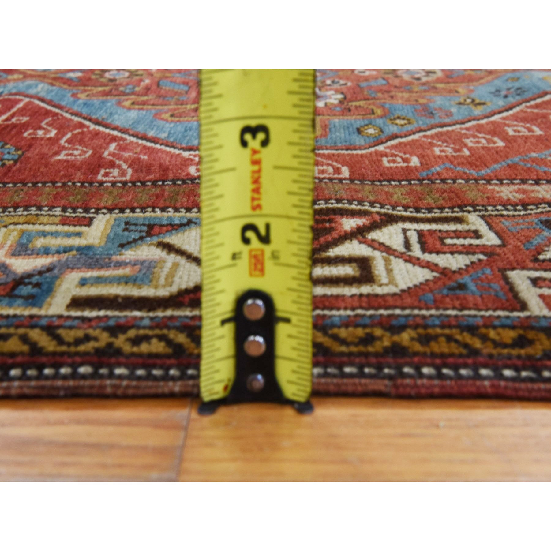 3'10"x5'7" Crimson Red, Antique Caucasian Kazak with Geometric Design, Good Condition, Clean, Sides and Ends Professionally Secured, 100% Wool, Hand Knotted, Oriental Rug Sh78394