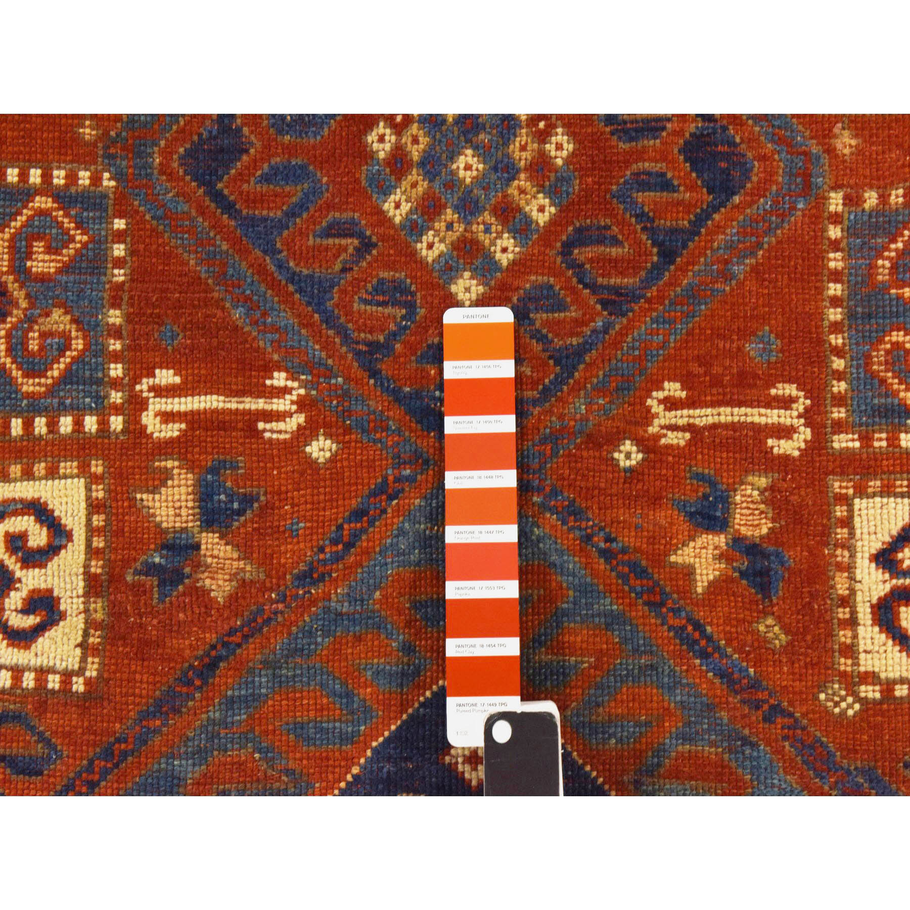4'3"x6'3" Prismatic Red, Antique Caucasian Kazak with Geometric Design, Good Condition, Hand Knotted, Clean, Sides and Ends Professionally Secured, 100% Wool, Oriental Rug Sh78395