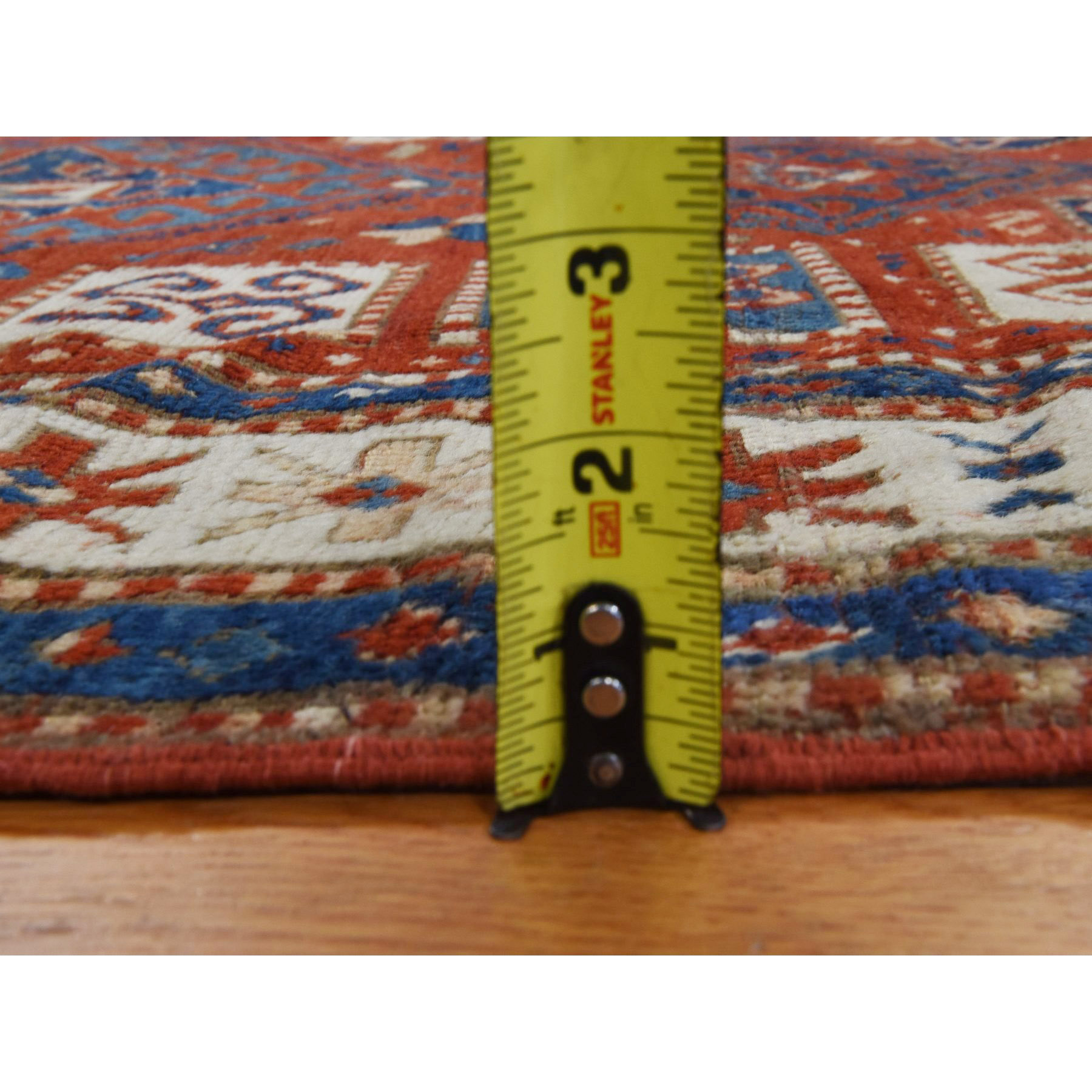4'3"x6'3" Prismatic Red, Antique Caucasian Kazak with Geometric Design, Good Condition, Hand Knotted, Clean, Sides and Ends Professionally Secured, 100% Wool, Oriental Rug Sh78395