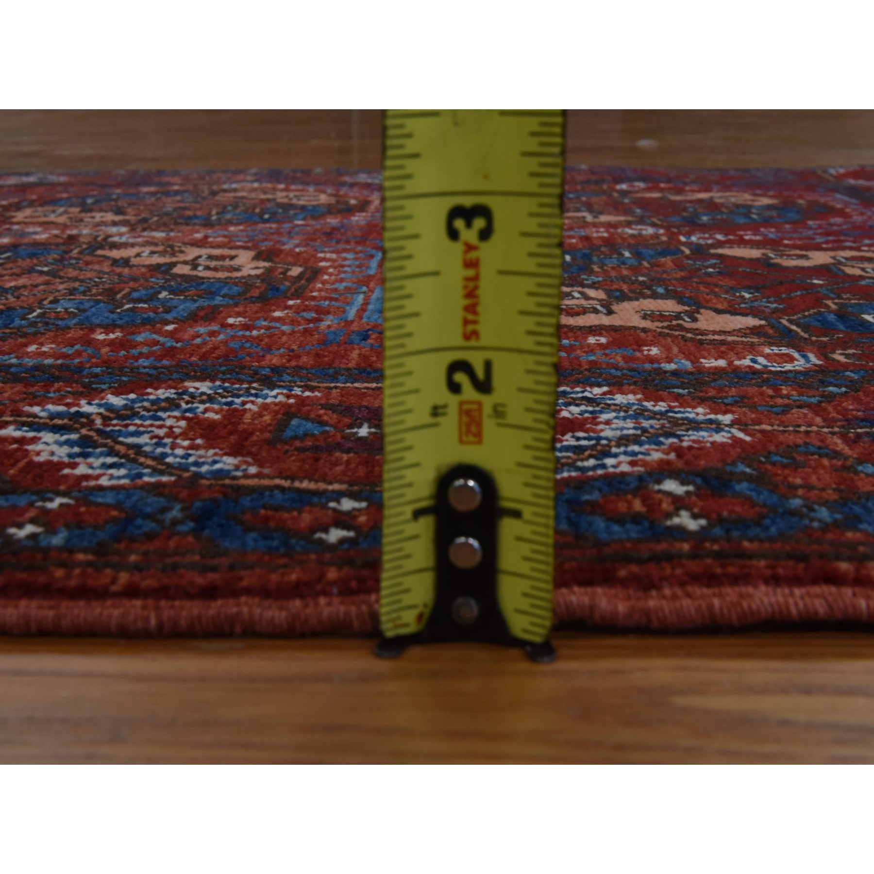 3'6"x5'1" Scarlet Red, Afghan Ersari with Elephant Feet Design, 100% Wool, Hand Knotted, Oriental Rug Sh78396