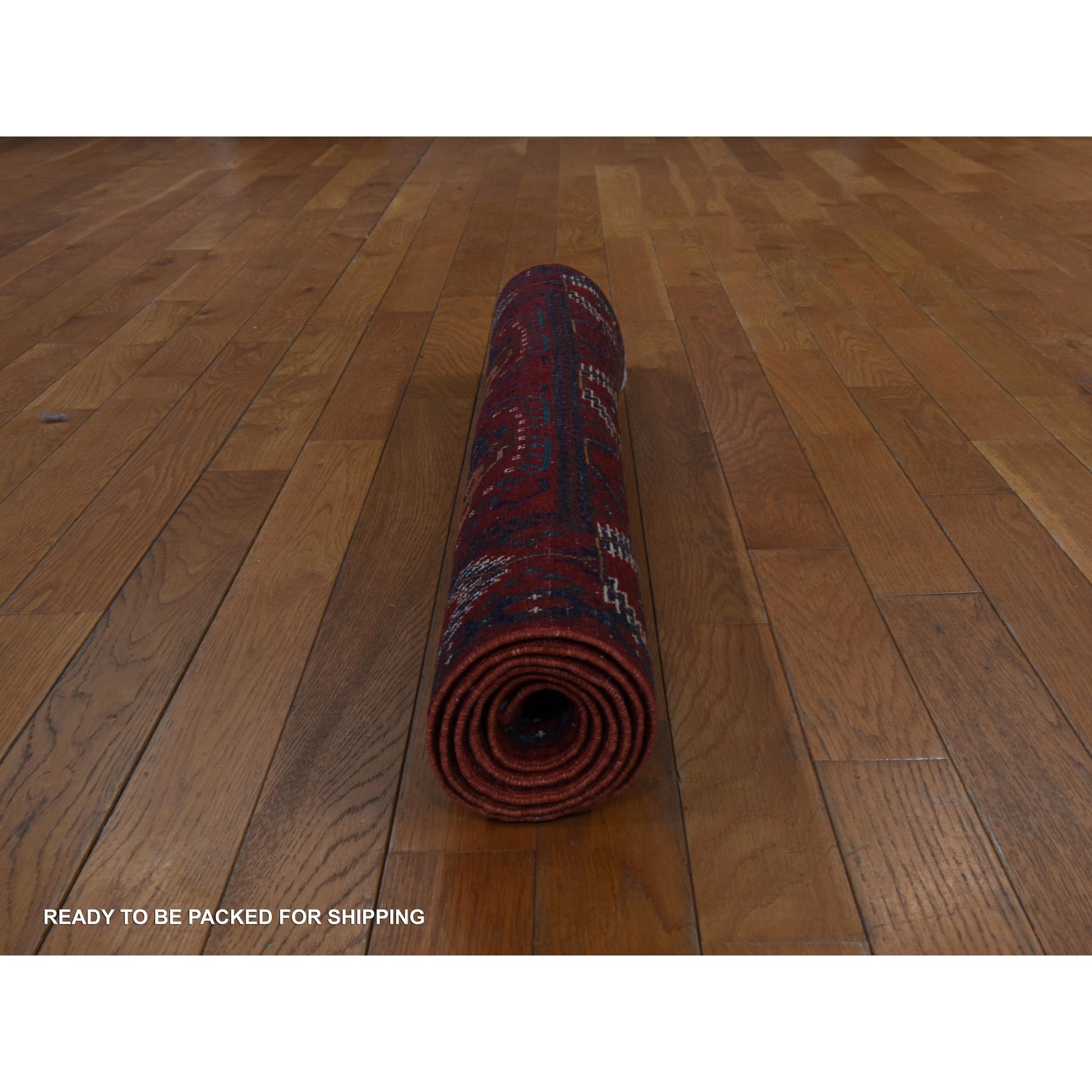 3'6"x5'1" Scarlet Red, Afghan Ersari with Elephant Feet Design, 100% Wool, Hand Knotted, Oriental Rug Sh78396