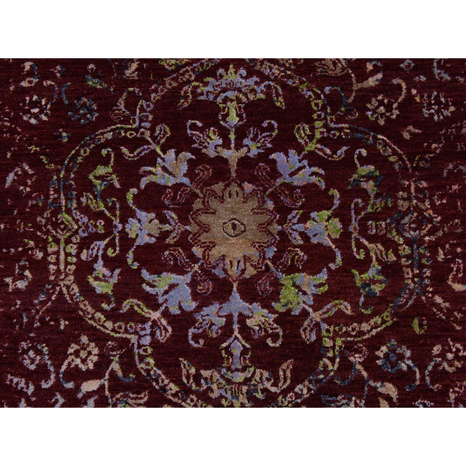 3'x5'1" Currant Red, Floral Design, Wool and Silk, Tone on Tone, Hand Knotted, Oriental Rug Sh78397