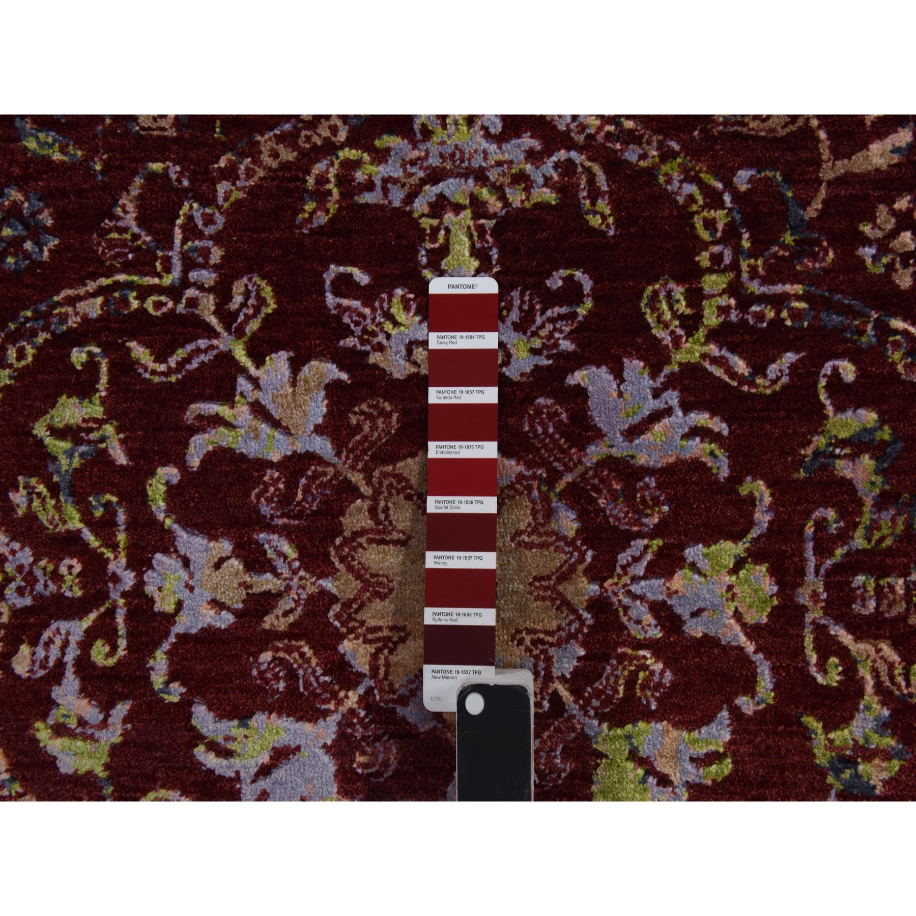 3'x5'1" Currant Red, Floral Design, Wool and Silk, Tone on Tone, Hand Knotted, Oriental Rug Sh78397