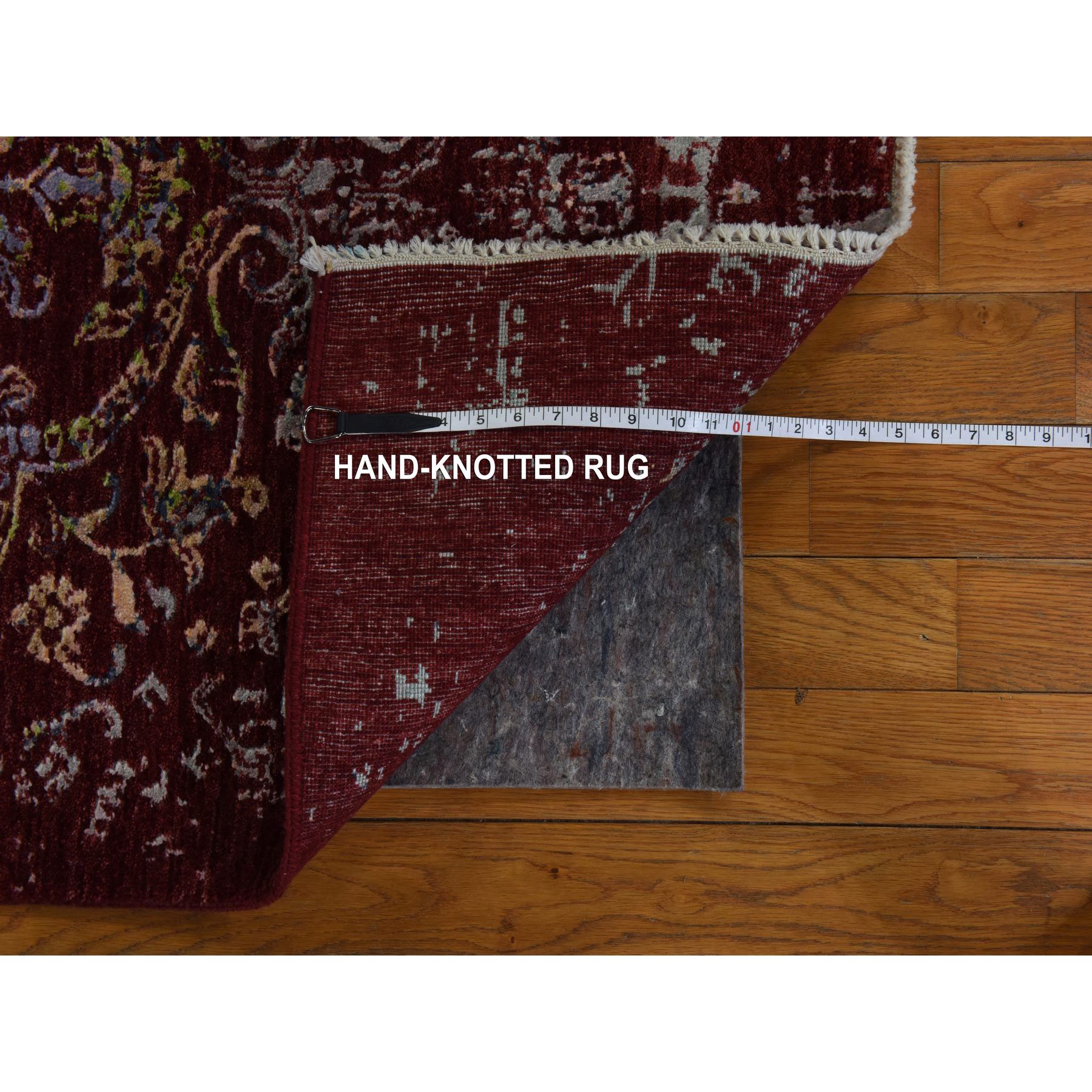 3'x5'1" Currant Red, Floral Design, Wool and Silk, Tone on Tone, Hand Knotted, Oriental Rug Sh78397