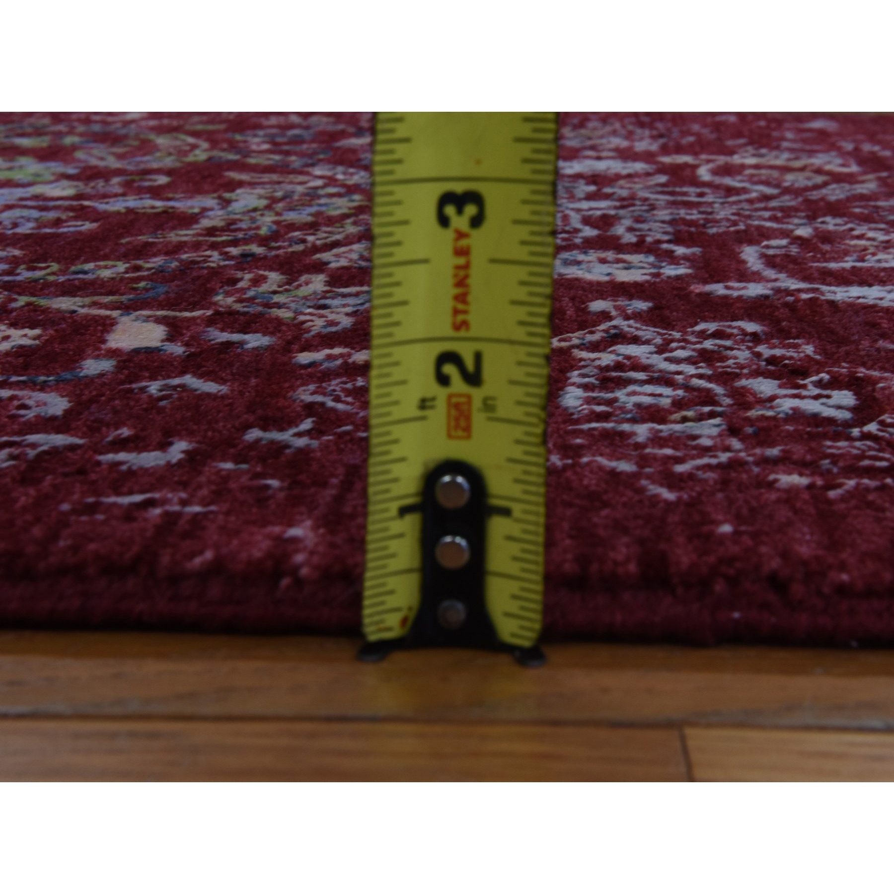 3'x5'1" Currant Red, Floral Design, Wool and Silk, Tone on Tone, Hand Knotted, Oriental Rug Sh78397