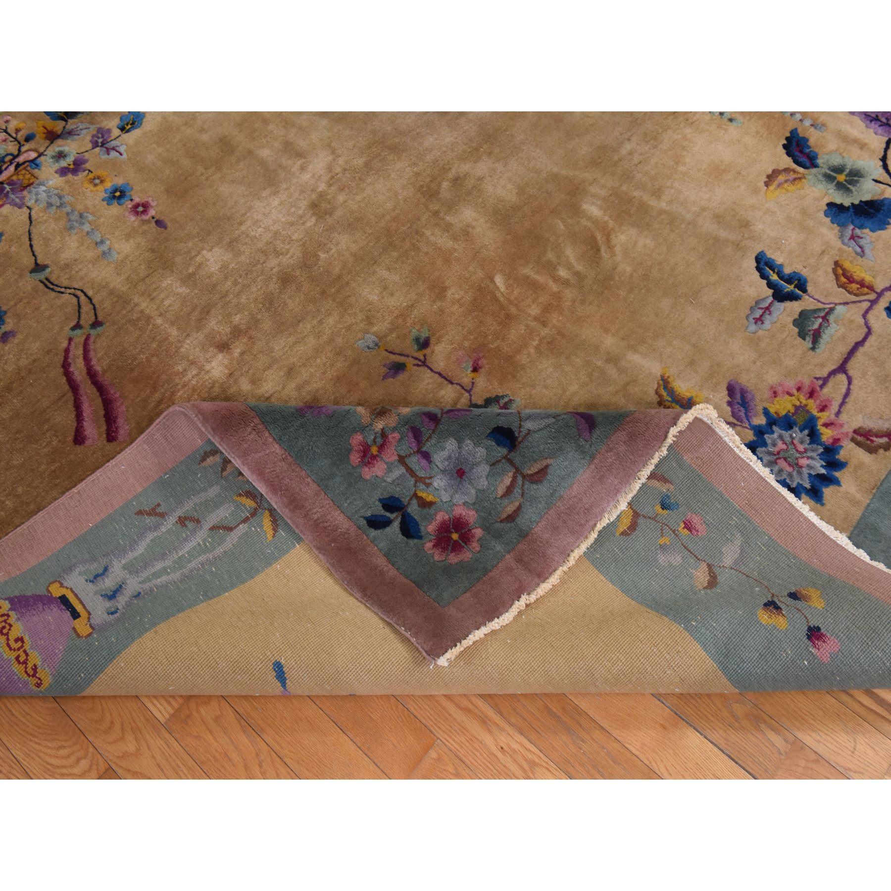 9'x11'5" Copper Brown, Antique Chinese Art Deco, Full Pile, Clean and Soft, Sides and Ends Professionally Secured, 100% Wool, Hand Knotted, Oriental Rug Sh78399