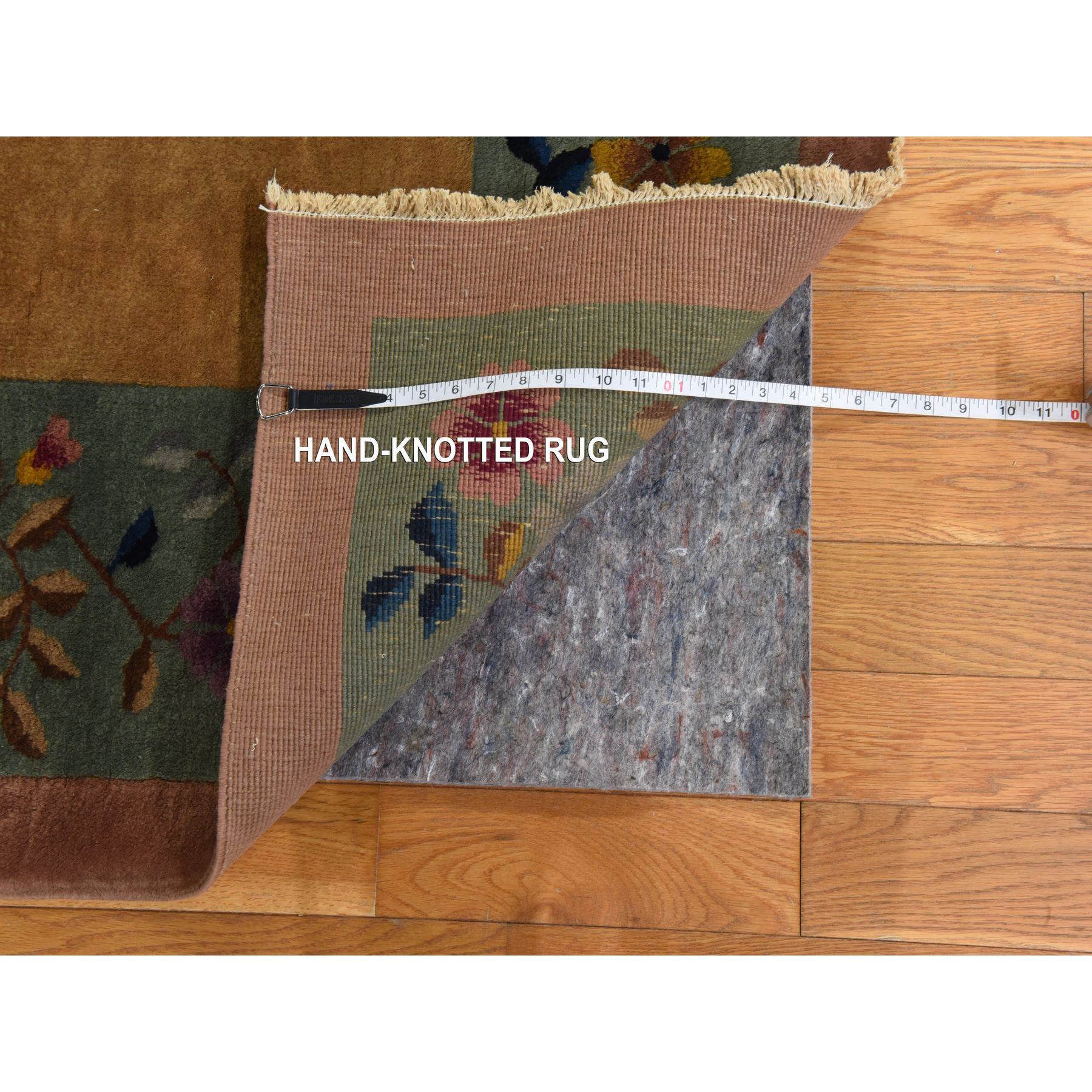 9'x11'5" Copper Brown, Antique Chinese Art Deco, Full Pile, Clean and Soft, Sides and Ends Professionally Secured, 100% Wool, Hand Knotted, Oriental Rug Sh78399