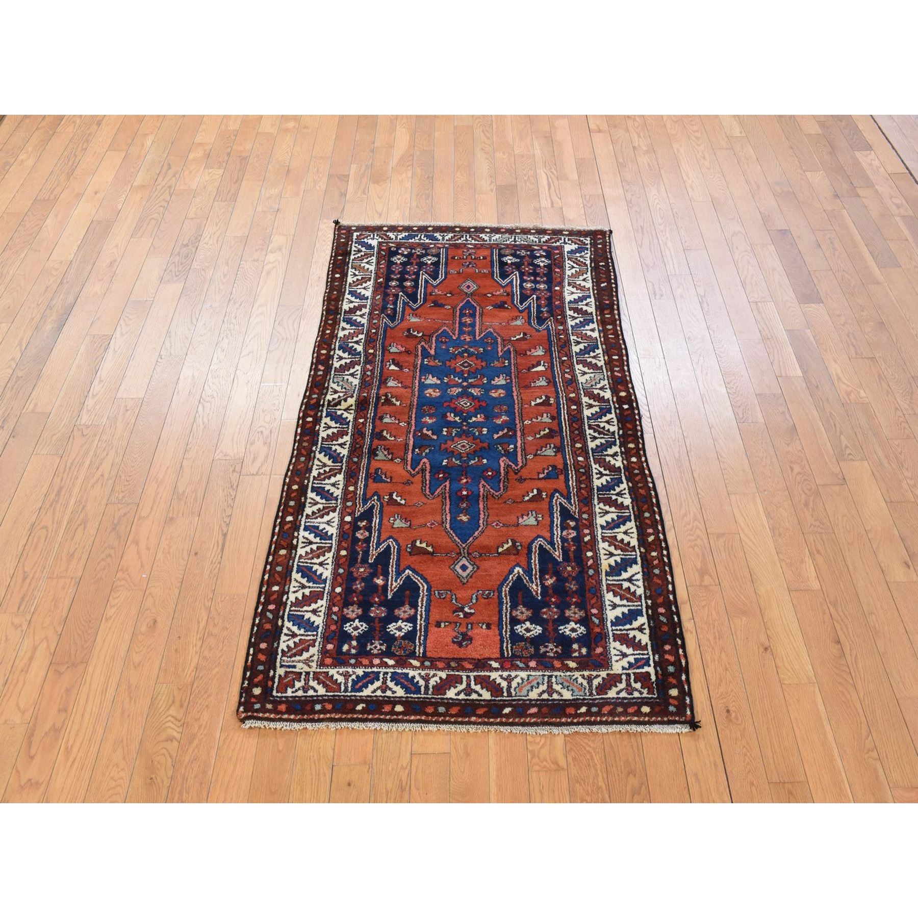 3'3"x6'3" Spicy Orange, Antique Persian Mazlagan, Full Pile, Clean, Excellent Condition, Sides and Ends Professionally Secured, 100% Wool, Hand Knotted, Oriental Rug Sh78401
