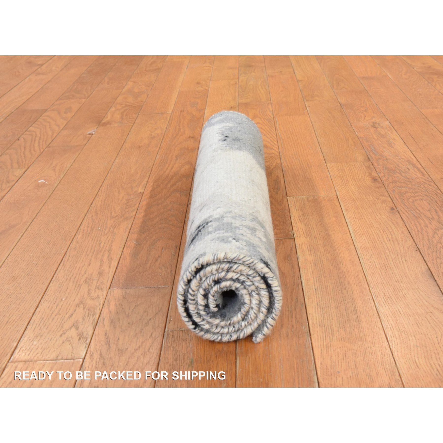 2'x3' Black with Touches of Ivory, Hand Knotted, Abstract Design, Wool and Silk, Oriental, Mat, Sample, Rug Sh78402