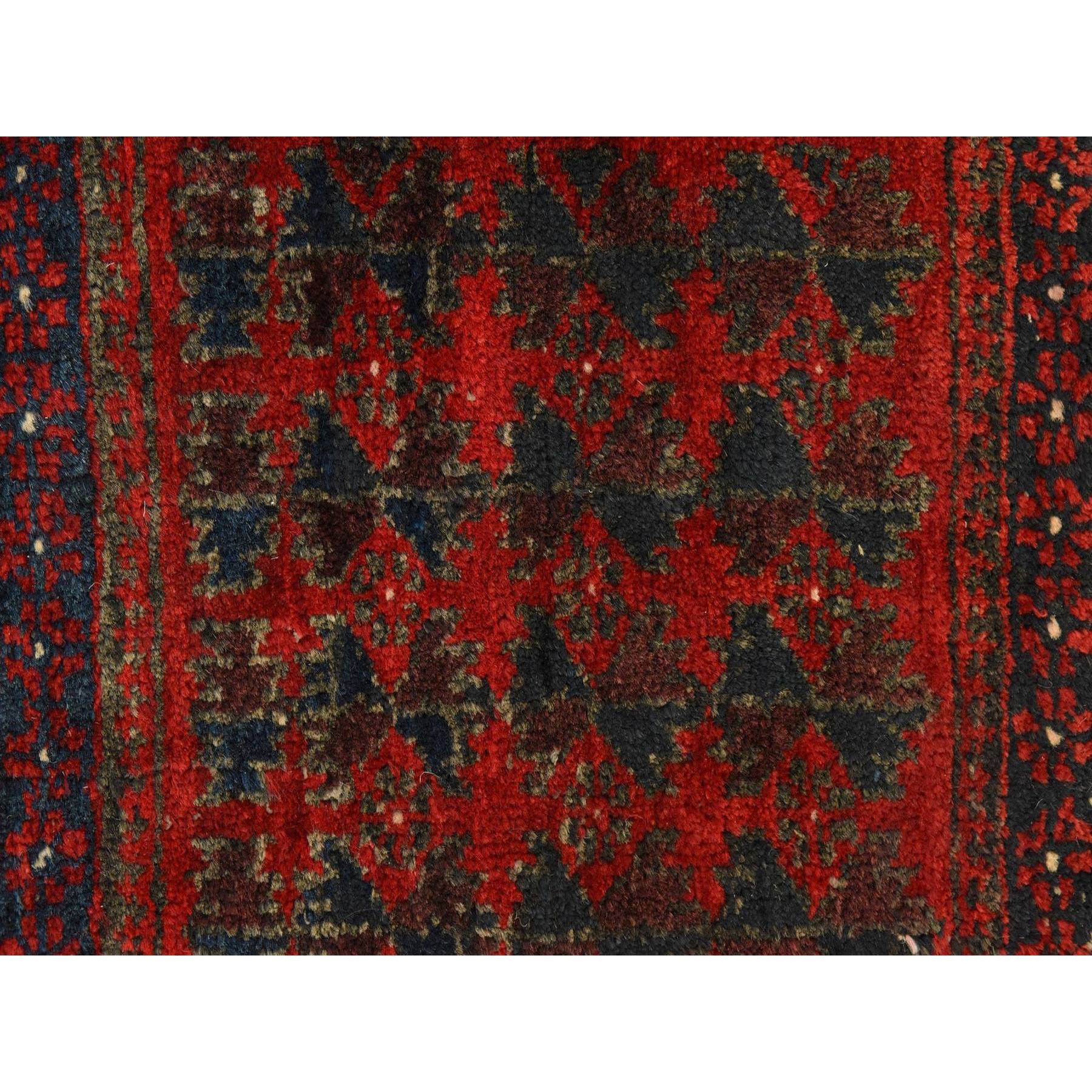2'4"x2'4" Scarlet Red, Vintage Persian Balouch Saddle Bag, Full Pile, Clean, Excellent Condition, 100% Wool, Hand Knotted, Square, Oriental Rug Sh78403