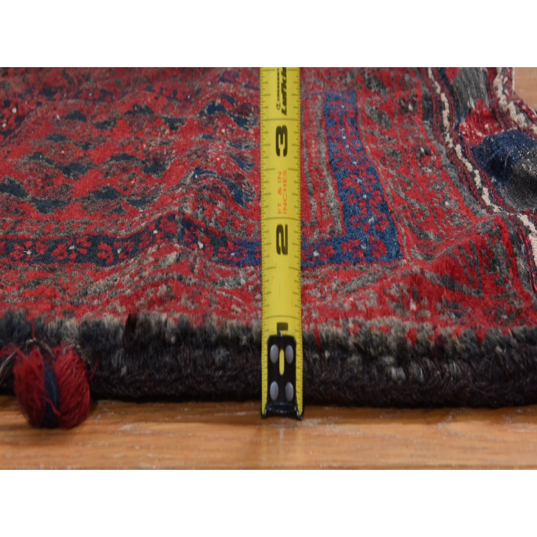 2'4"x2'4" Scarlet Red, Vintage Persian Balouch Saddle Bag, Full Pile, Clean, Excellent Condition, 100% Wool, Hand Knotted, Square, Oriental Rug Sh78403