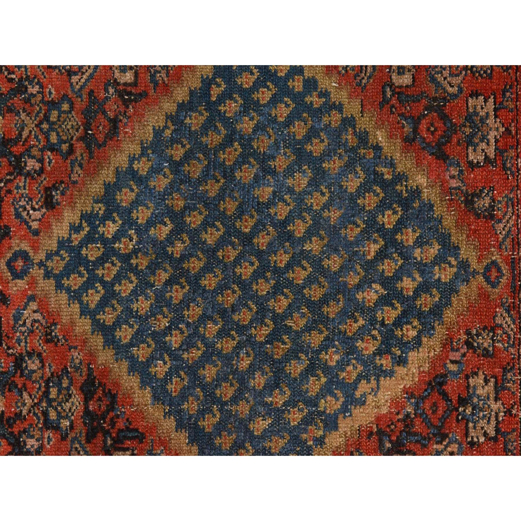 1'10"x3'2" Scarlet Sage Red, Antique Persian Senneh, Even Wear, Clean, Good Condition, 100% Wool, Hand Knotted, Mat, Oriental Rug Sh78407